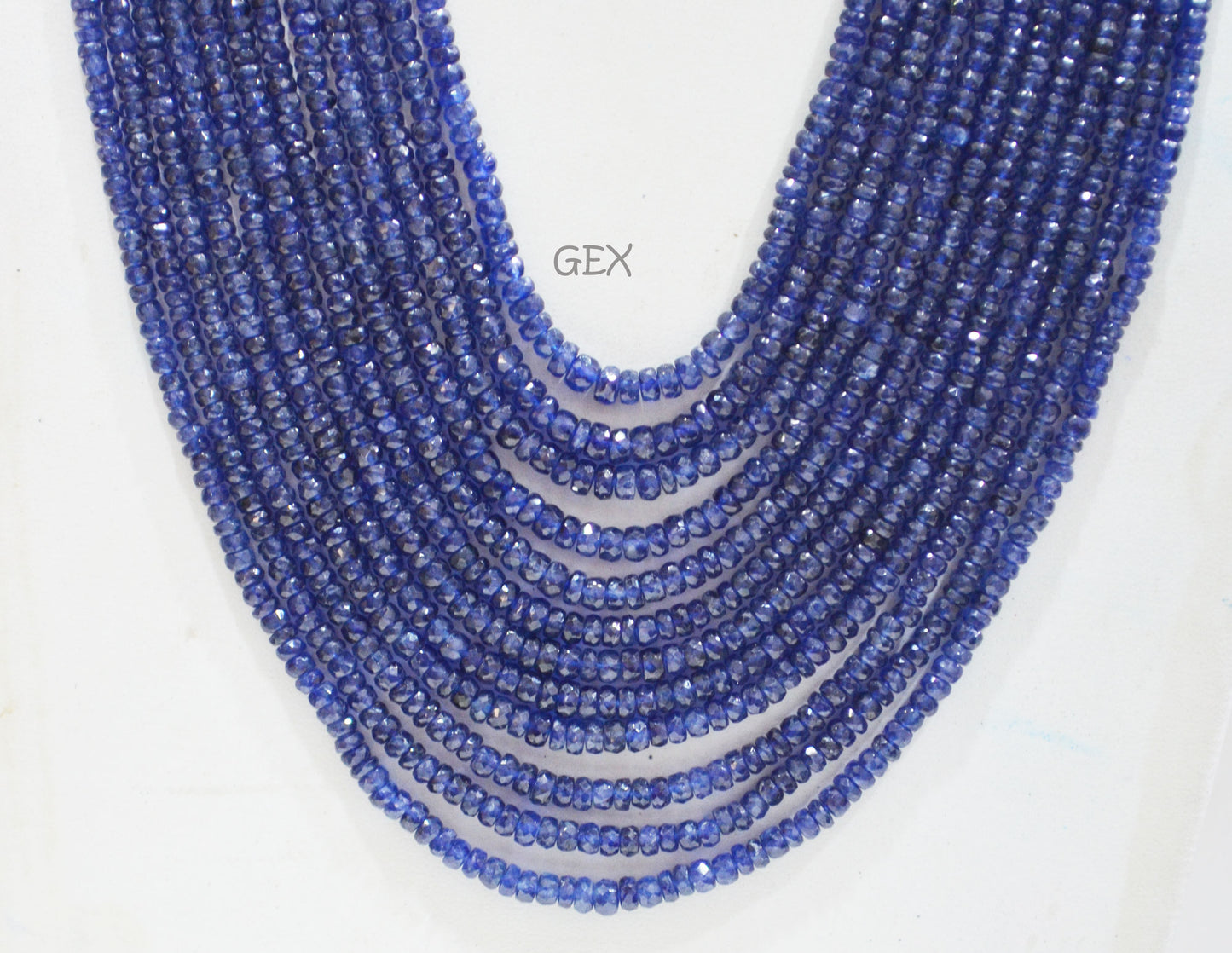 Sapphire Glass Filled Faceted Rondelle Shape Necklace , Sapphire Glass Filled 12 Line Necklace 17 - 22 Inches Long With Adjustable Tussle , 3 - 5 mm , 32037