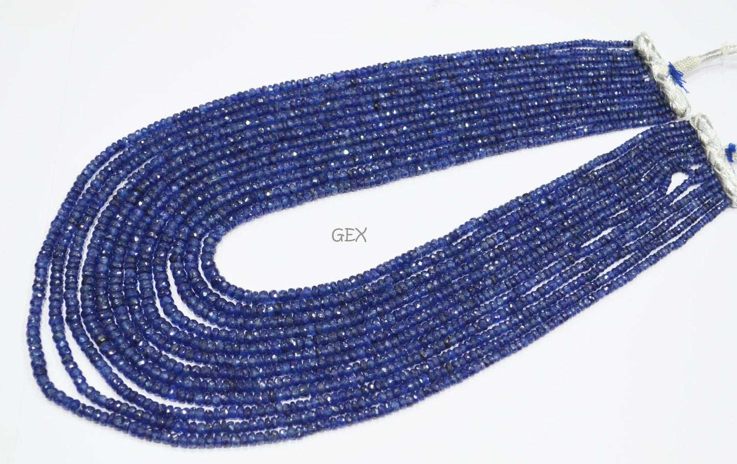 Sapphire Glass Filled Faceted Rondelle Shape Necklace , Sapphire Glass Filled 12 Line Necklace 17 - 22 Inches Long With Adjustable Tussle , 3 - 5 mm , 32037