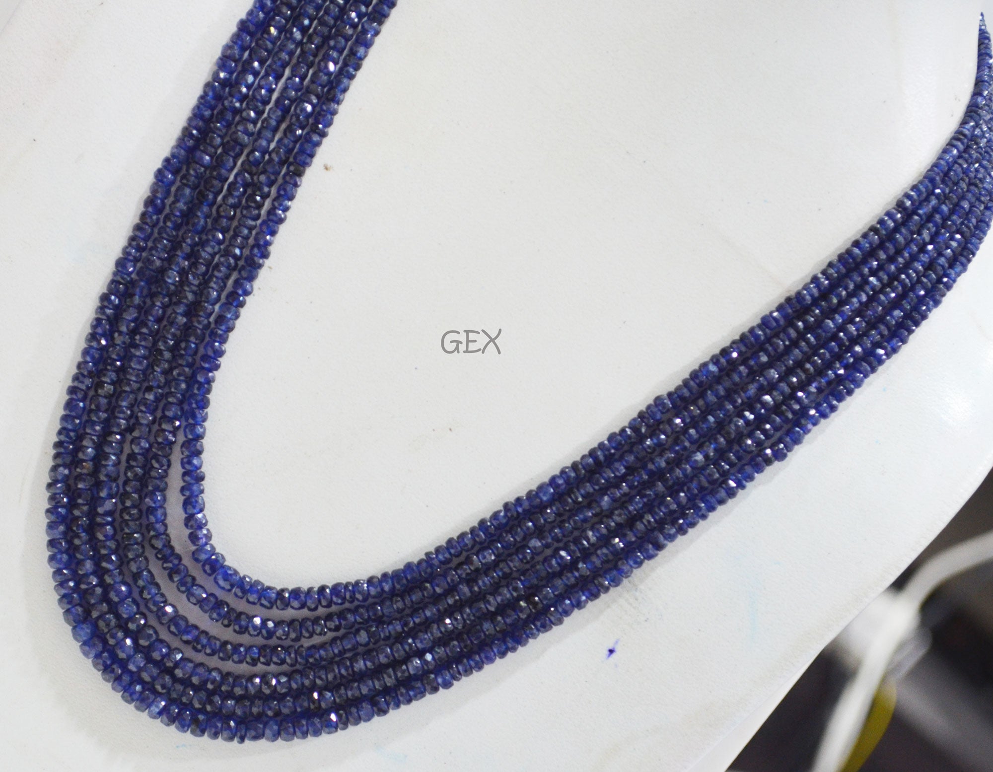 Sapphire Glass Filled Faceted Rondelle Shape Necklace , Sapphire Glass Filled 6 Line Necklace 19 - 22 Inches Long With Adjustable Tussle , 3 - 5 mm , 32039