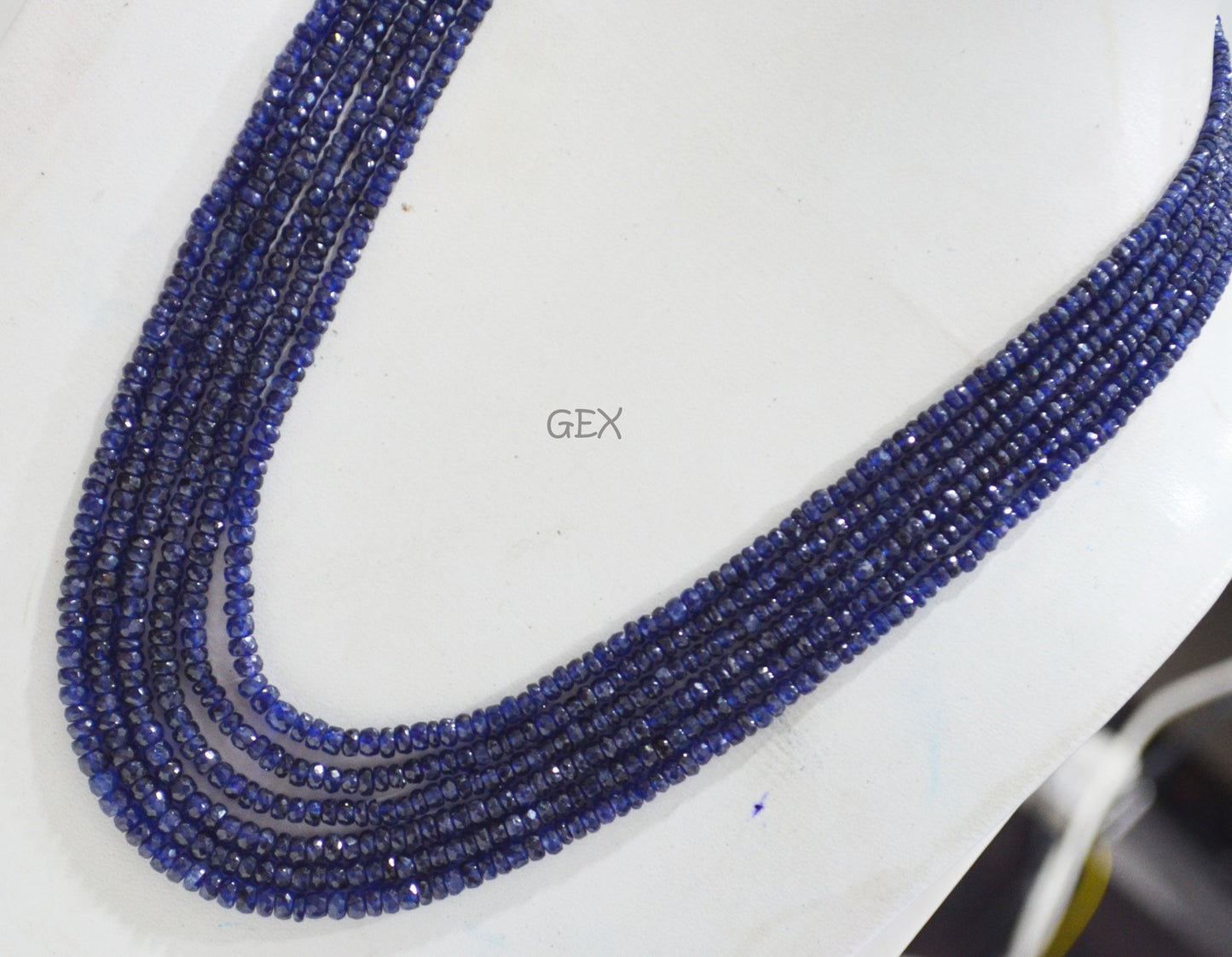 Sapphire Glass Filled Faceted Rondelle Shape Necklace , Sapphire Glass Filled 6 Line Necklace 19 - 22 Inches Long With Adjustable Tussle , 3 - 5 mm , 32039