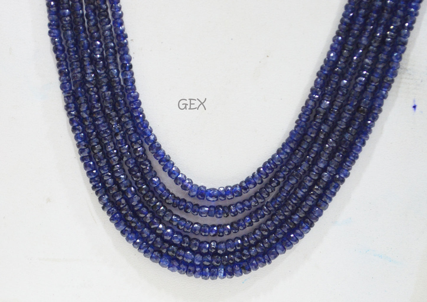 Sapphire Glass Filled Faceted Rondelle Shape Necklace , Sapphire Glass Filled 6 Line Necklace 19 - 22 Inches Long With Adjustable Tussle , 3 - 5 mm , 32039