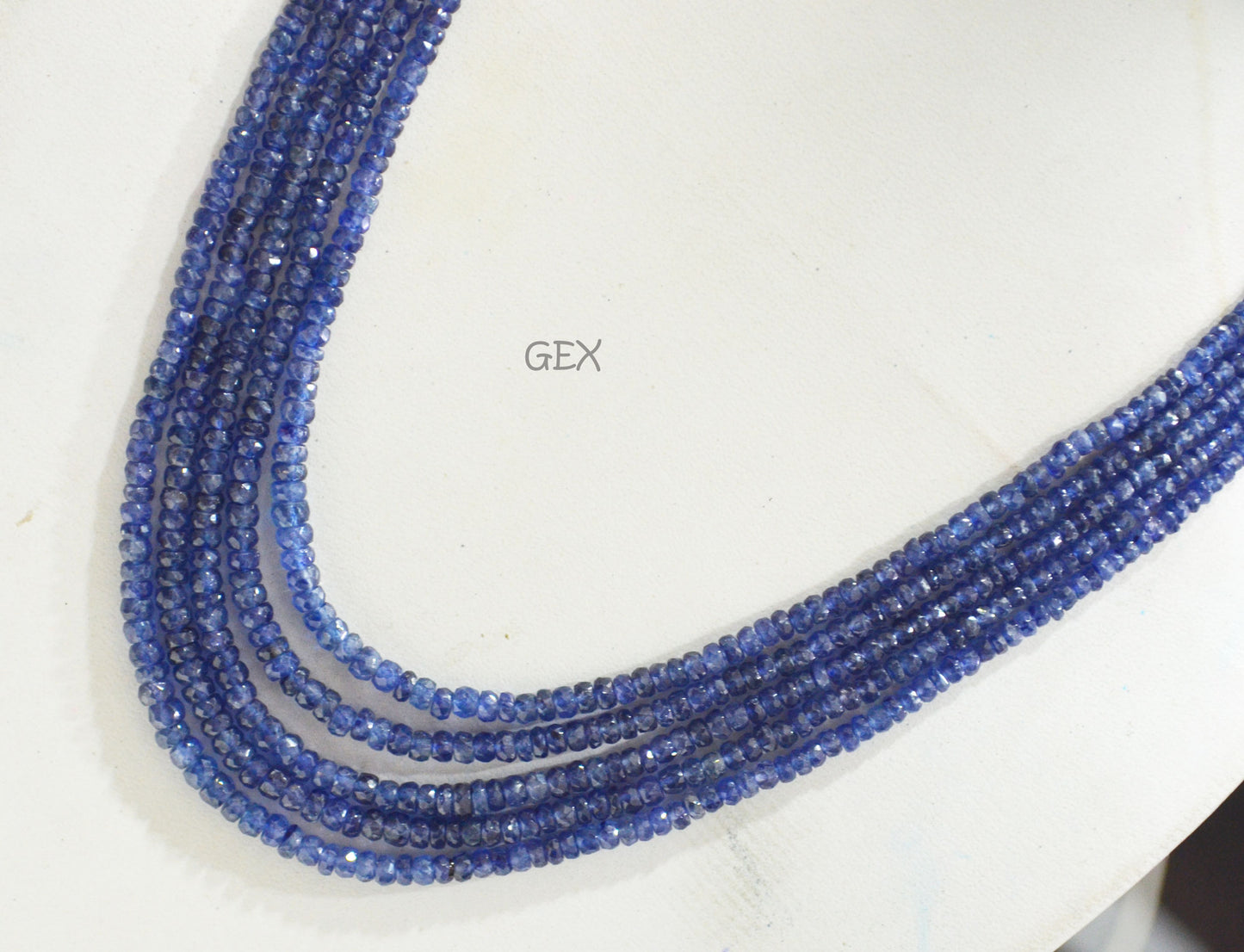Sapphire Glass Filled Faceted Rondelle Shape Necklace , Sapphire Glass Filled 5 Line Necklace 18 - 20 Inches Long With Adjustable Tussle , 3 - 5 mm , 32040