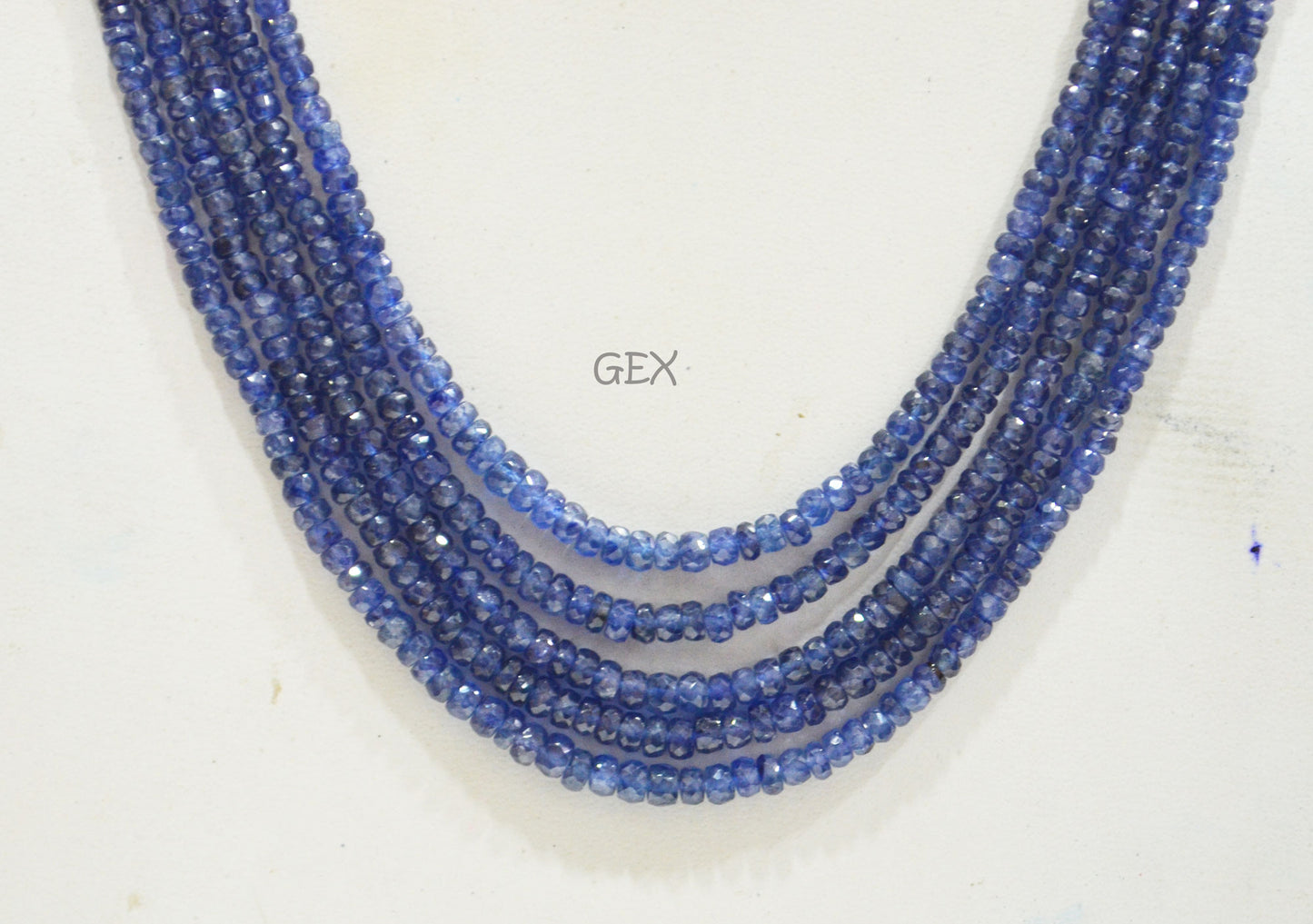 Sapphire Glass Filled Faceted Rondelle Shape Necklace , Sapphire Glass Filled 5 Line Necklace 18 - 20 Inches Long With Adjustable Tussle , 3 - 5 mm , 32040