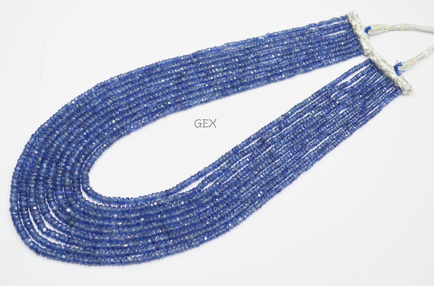 Sapphire Glass Filled Faceted Rondelle Shape Necklace , Sapphire Glass Filled 9 Line Necklace 18 - 21 Inches Long With Adjustable Tussle , 3 - 5 mm , 32041