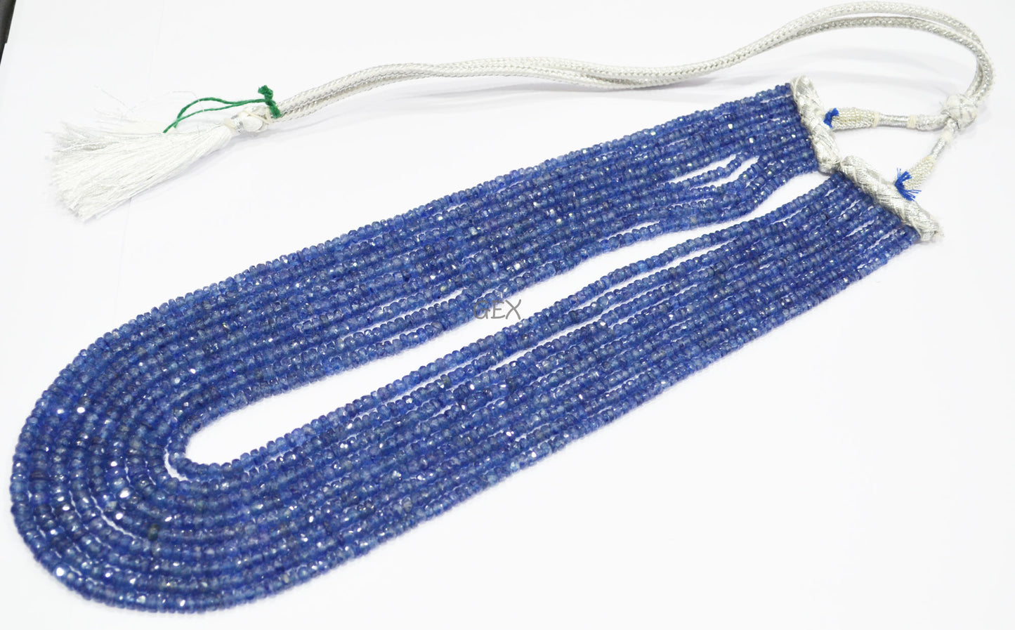 Sapphire Glass Filled Faceted Rondelle Shape Necklace , Sapphire Glass Filled 9 Line Necklace 18 - 21 Inches Long With Adjustable Tussle , 3 - 5 mm , 32041