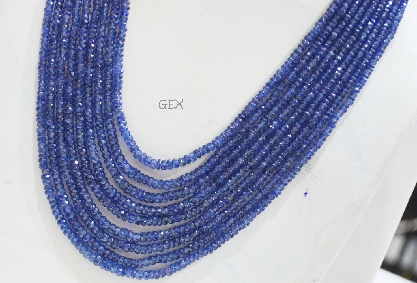 Sapphire Glass Filled Faceted Rondelle Shape Necklace , Sapphire Glass Filled 9 Line Necklace 18 - 21 Inches Long With Adjustable Tussle , 3 - 5 mm , 32041