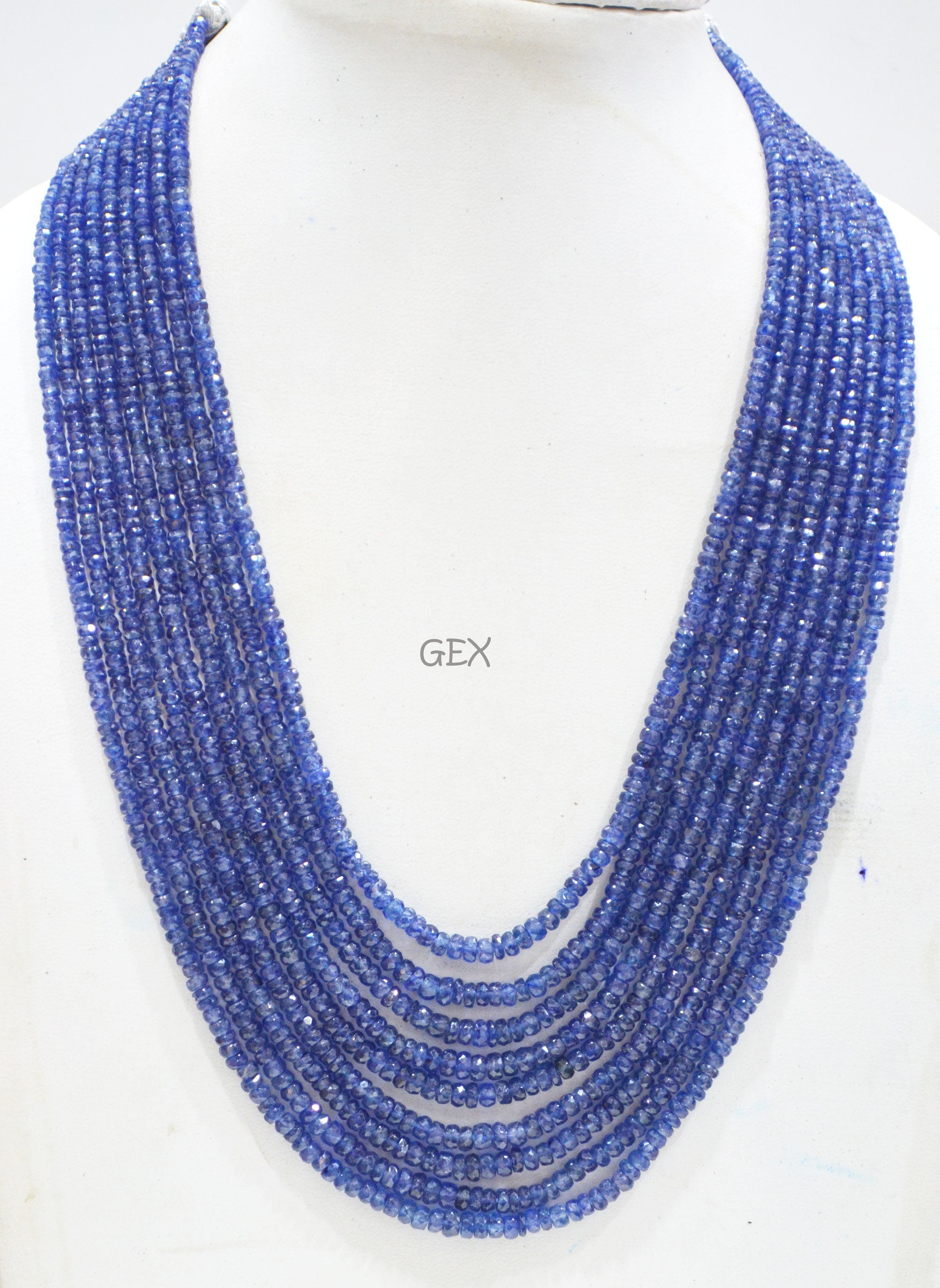 Sapphire Glass Filled Faceted Rondelle Shape Necklace , Sapphire Glass Filled 9 Line Necklace 18 - 21 Inches Long With Adjustable Tussle , 3 - 5 mm , 32041