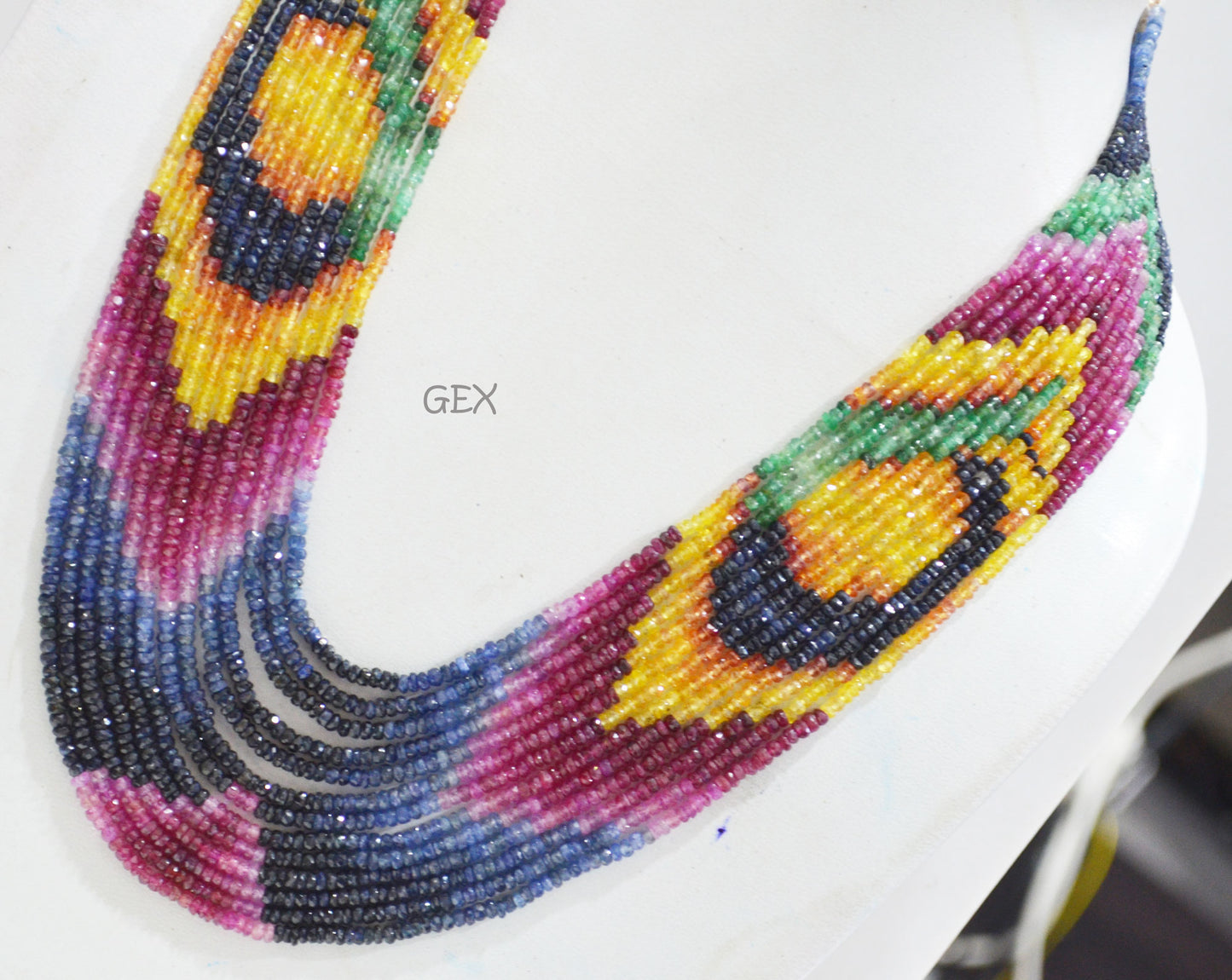 Multi Semi Precious Faceted Rondelle Shape Necklace , Multi Semi Precious Gemstone 13 Line Necklace 16 - 21 Inches Long With Adjustable Tussle , 3 - 3.25 mm , 32043