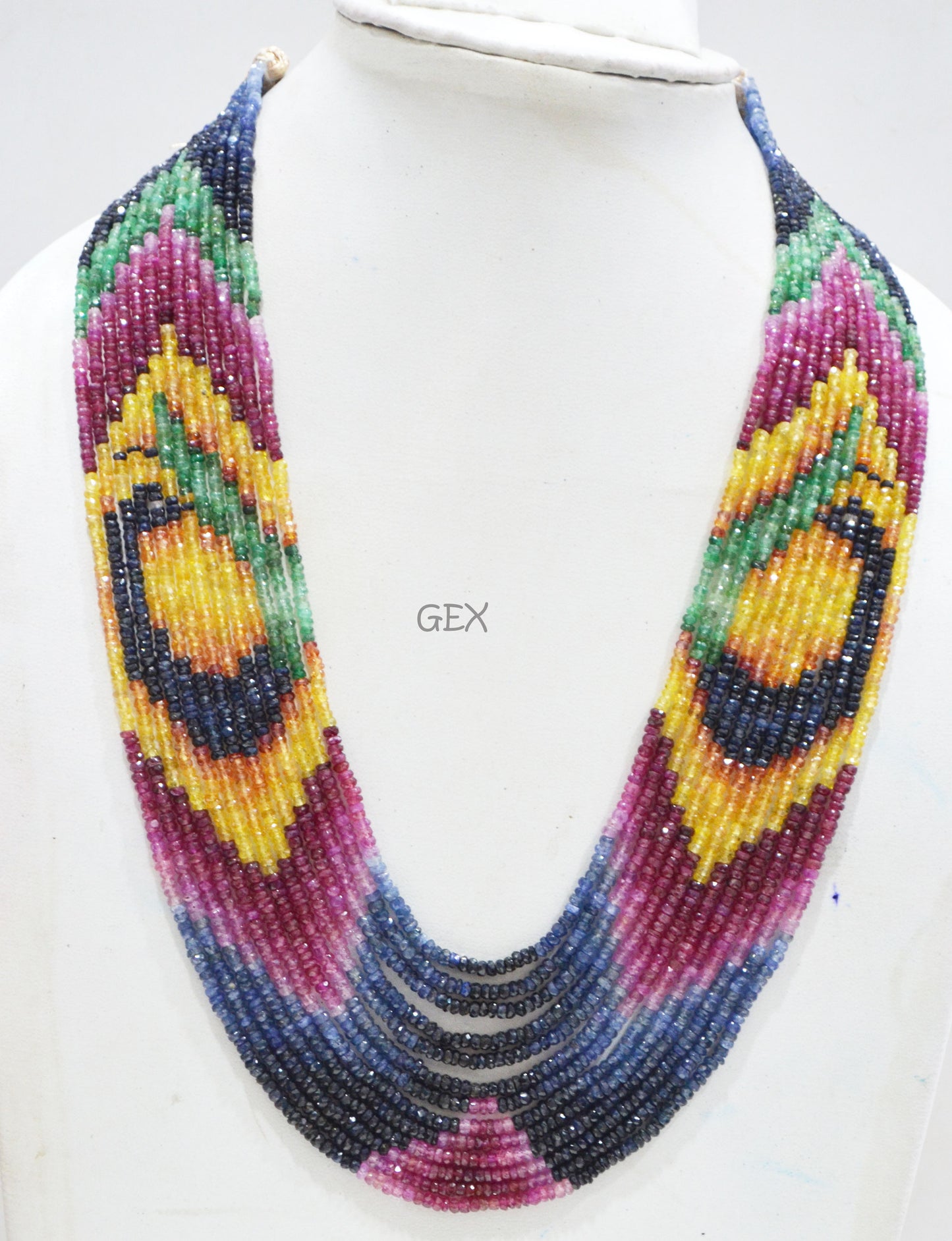 Multi Semi Precious Faceted Rondelle Shape Necklace , Multi Semi Precious Gemstone 13 Line Necklace 16 - 21 Inches Long With Adjustable Tussle , 3 - 3.25 mm , 32043