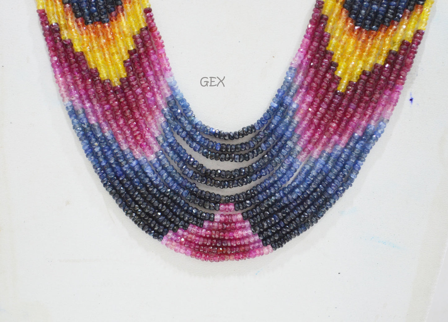 Multi Semi Precious Faceted Rondelle Shape Necklace , Multi Semi Precious Gemstone 13 Line Necklace 16 - 21 Inches Long With Adjustable Tussle , 3 - 3.25 mm , 32043