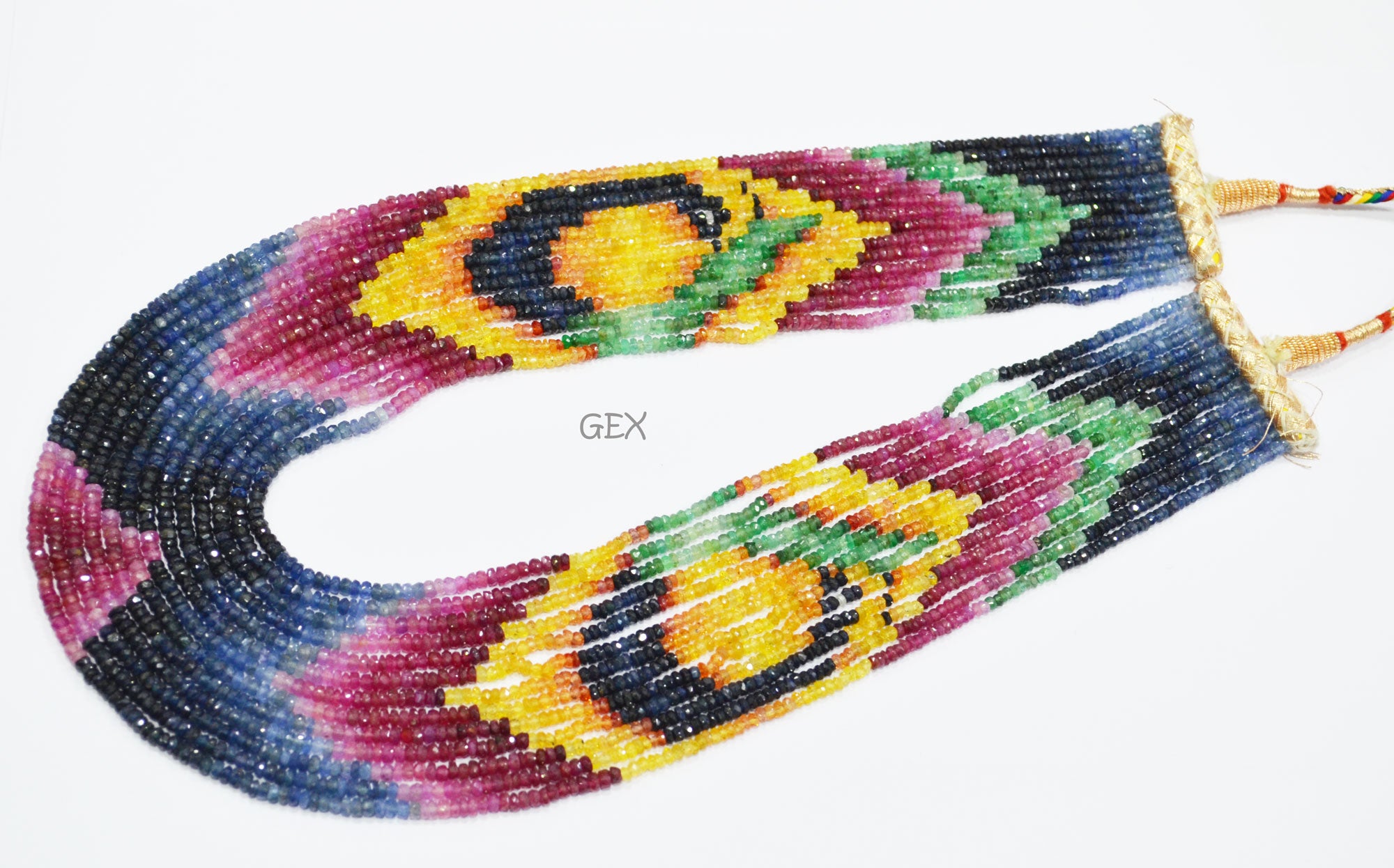 Multi Semi Precious Faceted Rondelle Shape Necklace , Multi Semi Precious Gemstone 13 Line Necklace 16 - 21 Inches Long With Adjustable Tussle , 3 - 3.25 mm , 32043