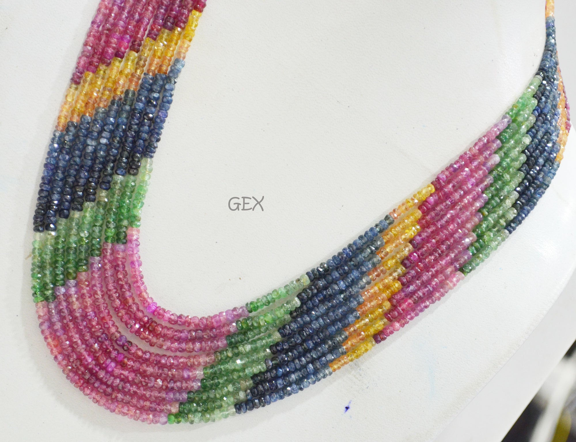 Multi Semi Precious Faceted Rondelle Shape Necklace , Multi Semi Precious Gemstone 9 Line Necklace 16 - 20 Inches Long With Adjustable Tussle , 3 - 4 mm , 32044