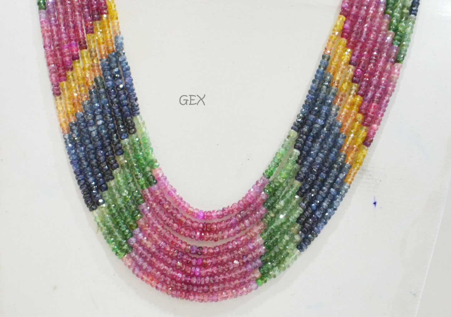 Multi Semi Precious Faceted Rondelle Shape Necklace , Multi Semi Precious Gemstone 9 Line Necklace 16 - 20 Inches Long With Adjustable Tussle , 3 - 4 mm , 32044