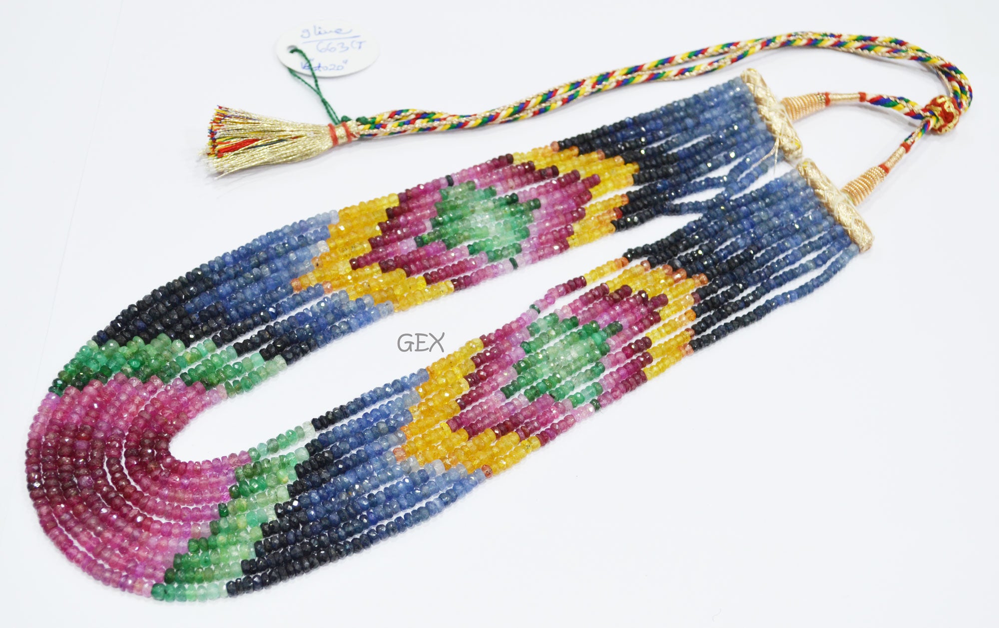 Multi Semi Precious Faceted Rondelle Shape Necklace , Multi Semi Precious Gemstone 9 Line Necklace 16 - 20 Inches Long With Adjustable Tussle , 3.50 - 4 mm , 32045