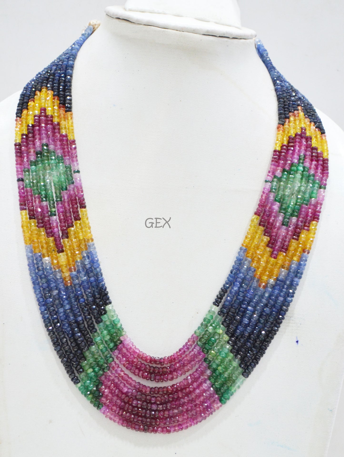 Multi Semi Precious Faceted Rondelle Shape Necklace , Multi Semi Precious Gemstone 9 Line Necklace 16 - 20 Inches Long With Adjustable Tussle , 3.50 - 4 mm , 32045