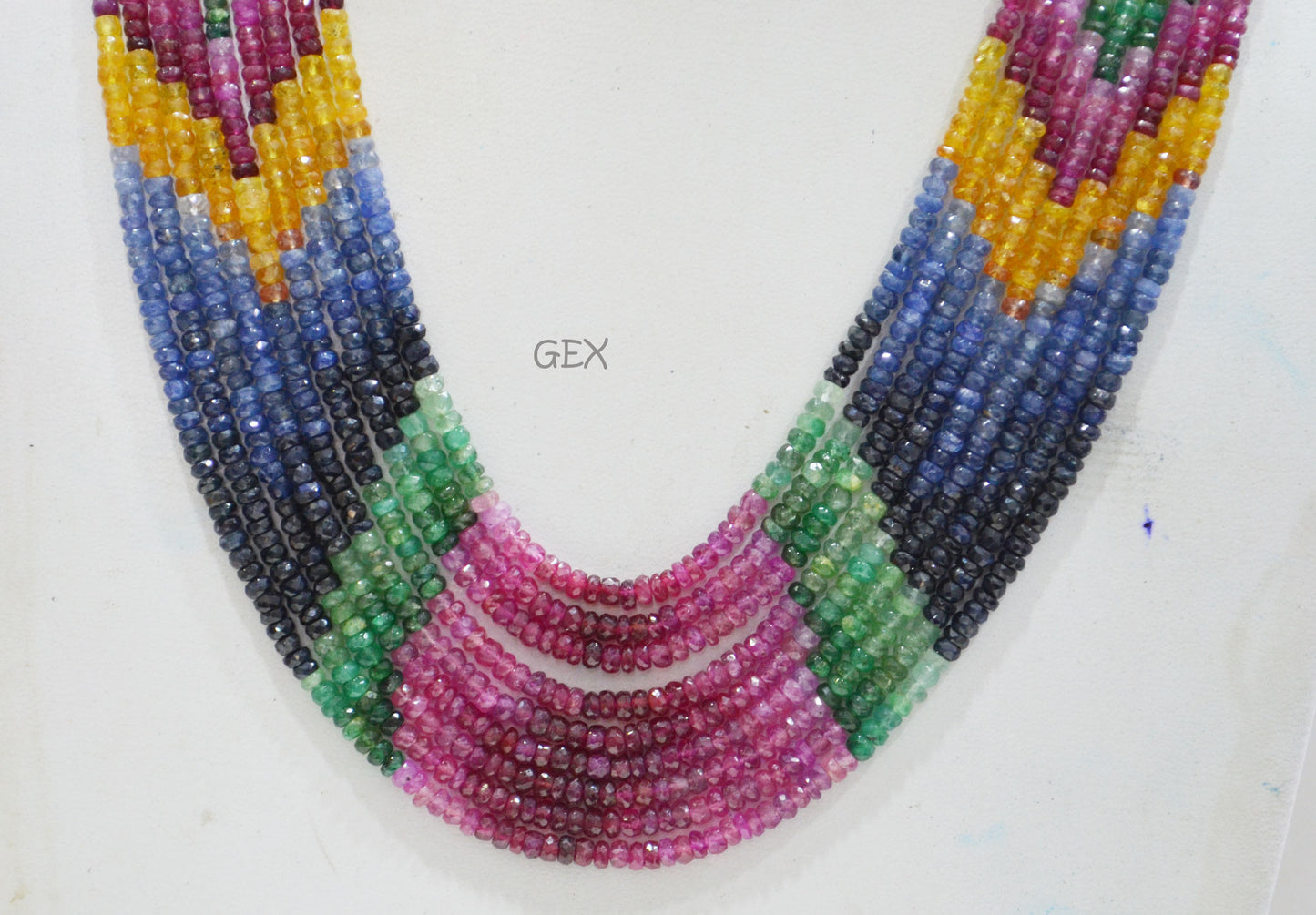 Multi Semi Precious Faceted Rondelle Shape Necklace , Multi Semi Precious Gemstone 9 Line Necklace 16 - 20 Inches Long With Adjustable Tussle , 3.50 - 4 mm , 32045