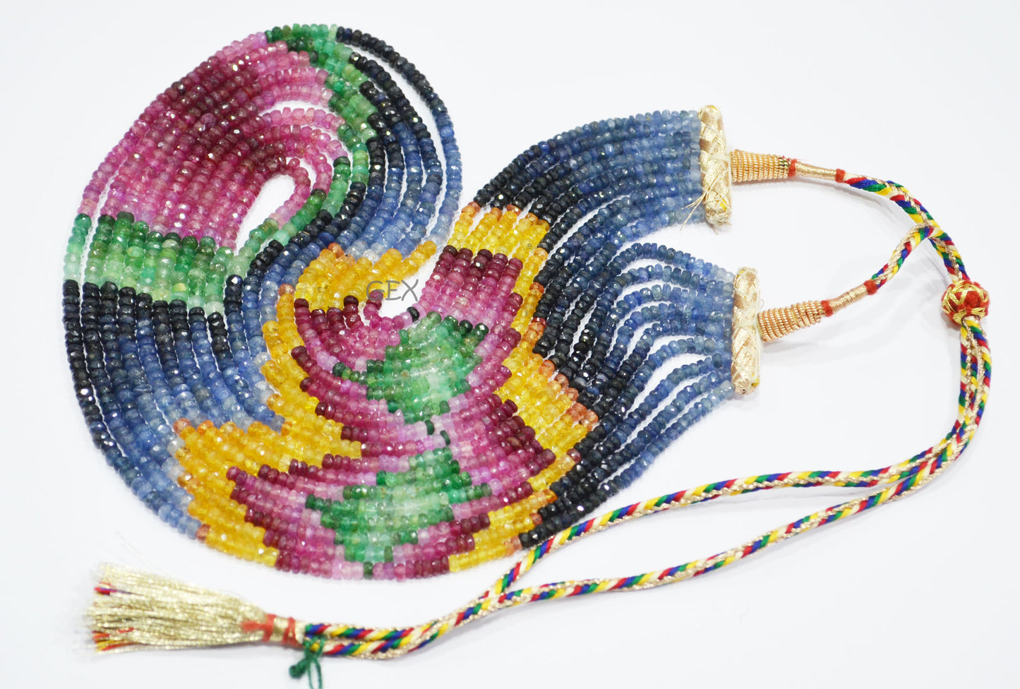 Multi Semi Precious Faceted Rondelle Shape Necklace , Multi Semi Precious Gemstone 9 Line Necklace 16 - 20 Inches Long With Adjustable Tussle , 3.50 - 4 mm , 32045