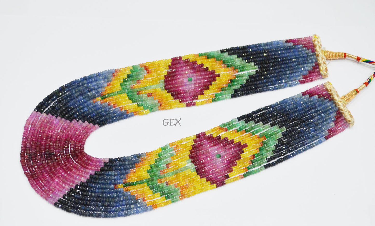 Multi Semi Precious Faceted Rondelle Shape Necklace , Multi Semi Precious Gemstone 13 Line Necklace 16 - 22 Inches Long With Adjustable Tussle , 3 - 3.50 mm , 32046