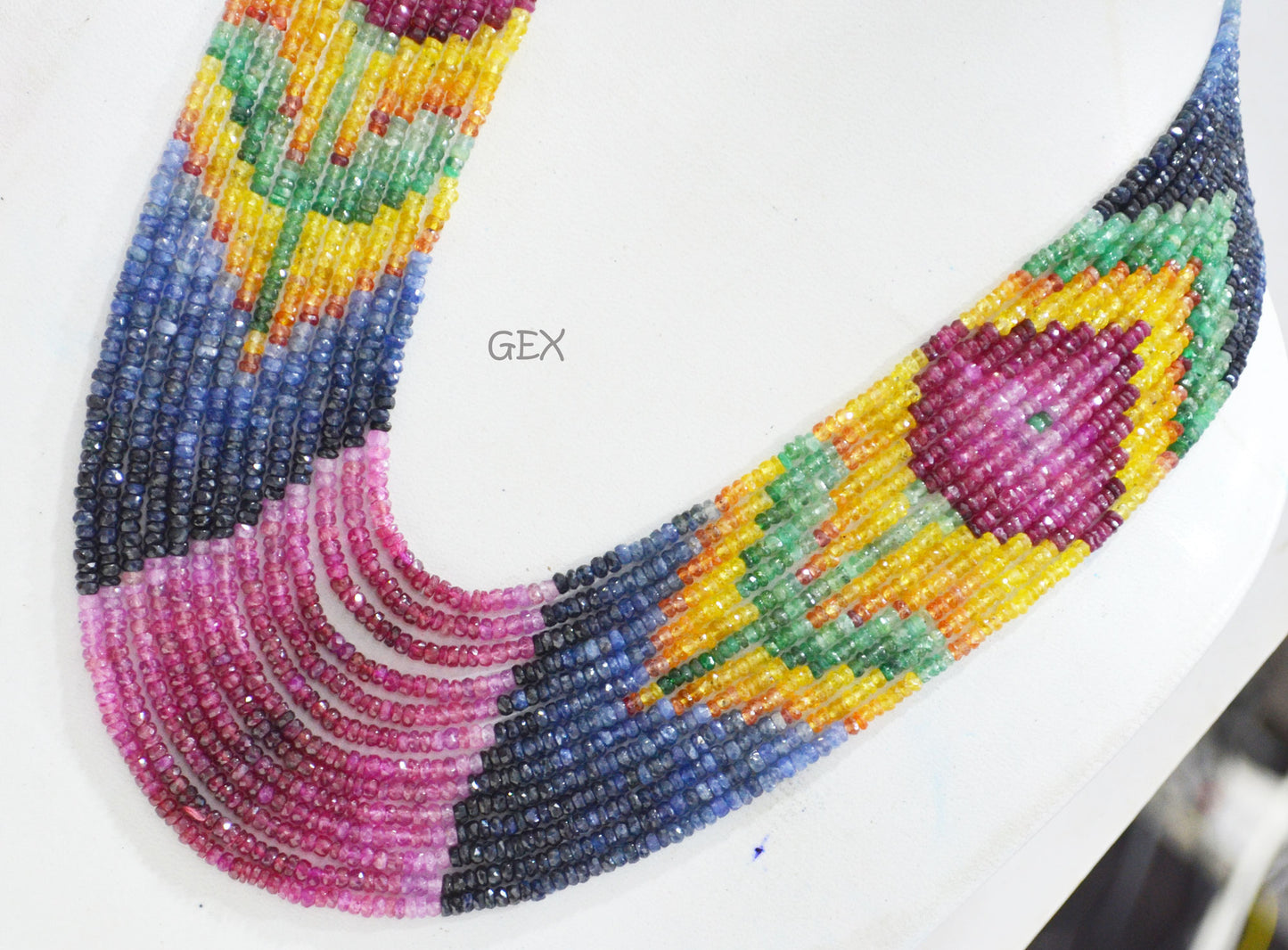 Multi Semi Precious Faceted Rondelle Shape Necklace , Multi Semi Precious Gemstone 13 Line Necklace 16 - 22 Inches Long With Adjustable Tussle , 3 - 3.50 mm , 32046