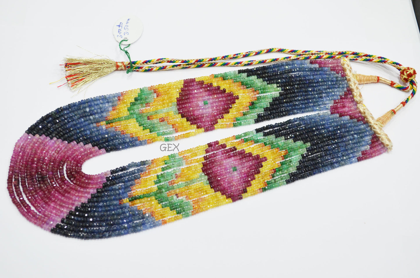 Multi Semi Precious Faceted Rondelle Shape Necklace , Multi Semi Precious Gemstone 13 Line Necklace 16 - 22 Inches Long With Adjustable Tussle , 3 - 3.50 mm , 32046