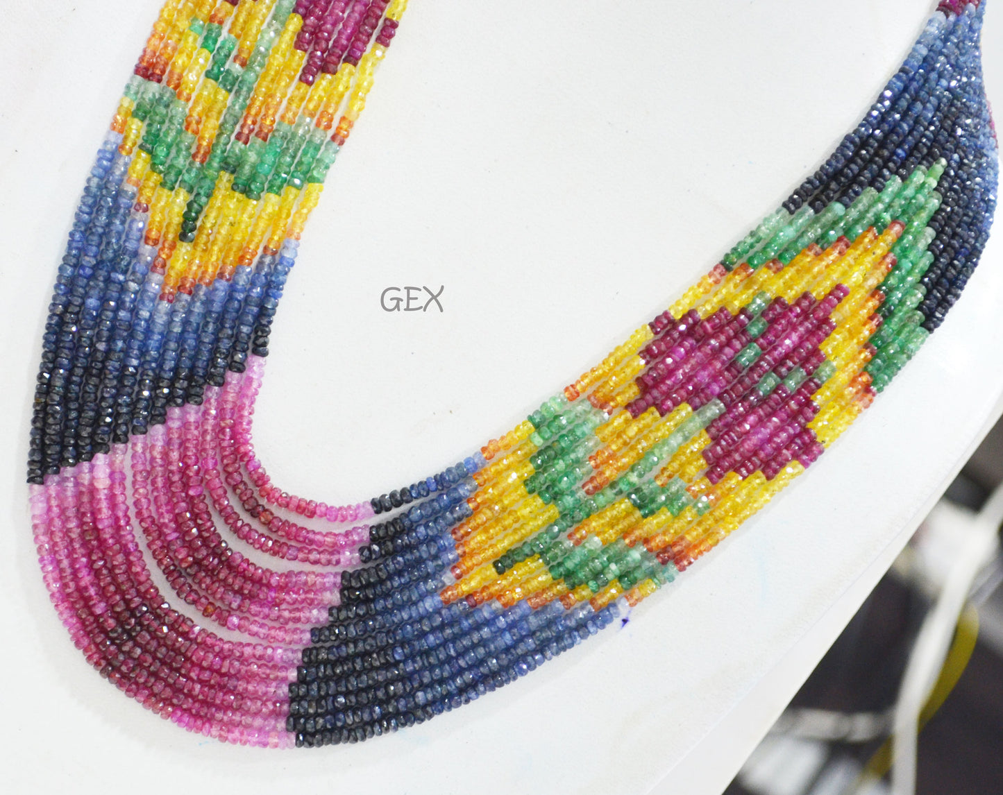 Multi Semi Precious Faceted Rondelle Shape Necklace , Multi Semi Precious Gemstone 13 Line Necklace 16 - 21 Inches Long With Adjustable Tussle , 3 - 3.50 mm , 32047