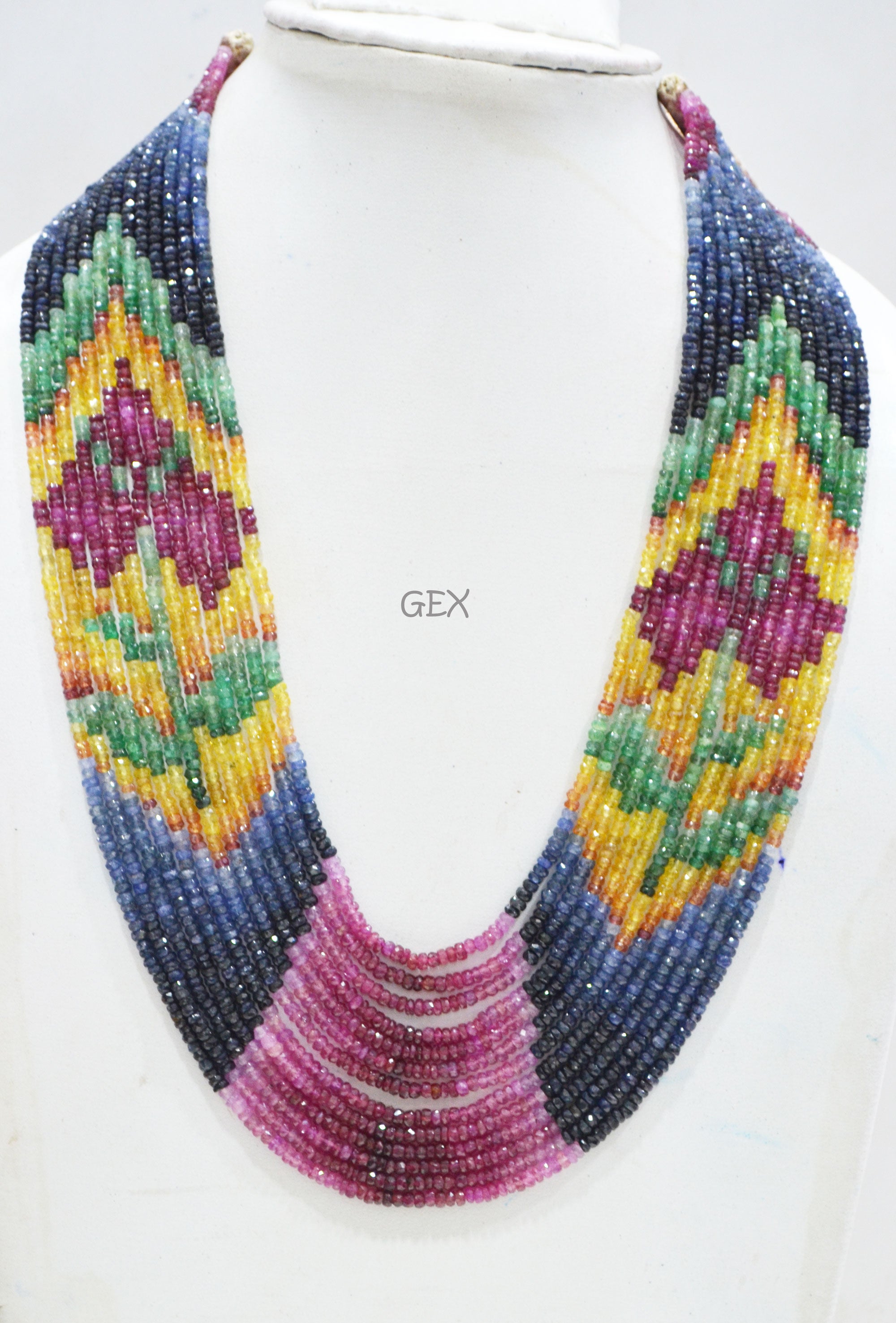 Multi Semi Precious Faceted Rondelle Shape Necklace , Multi Semi Precious Gemstone 13 Line Necklace 16 - 21 Inches Long With Adjustable Tussle , 3 - 3.50 mm , 32047