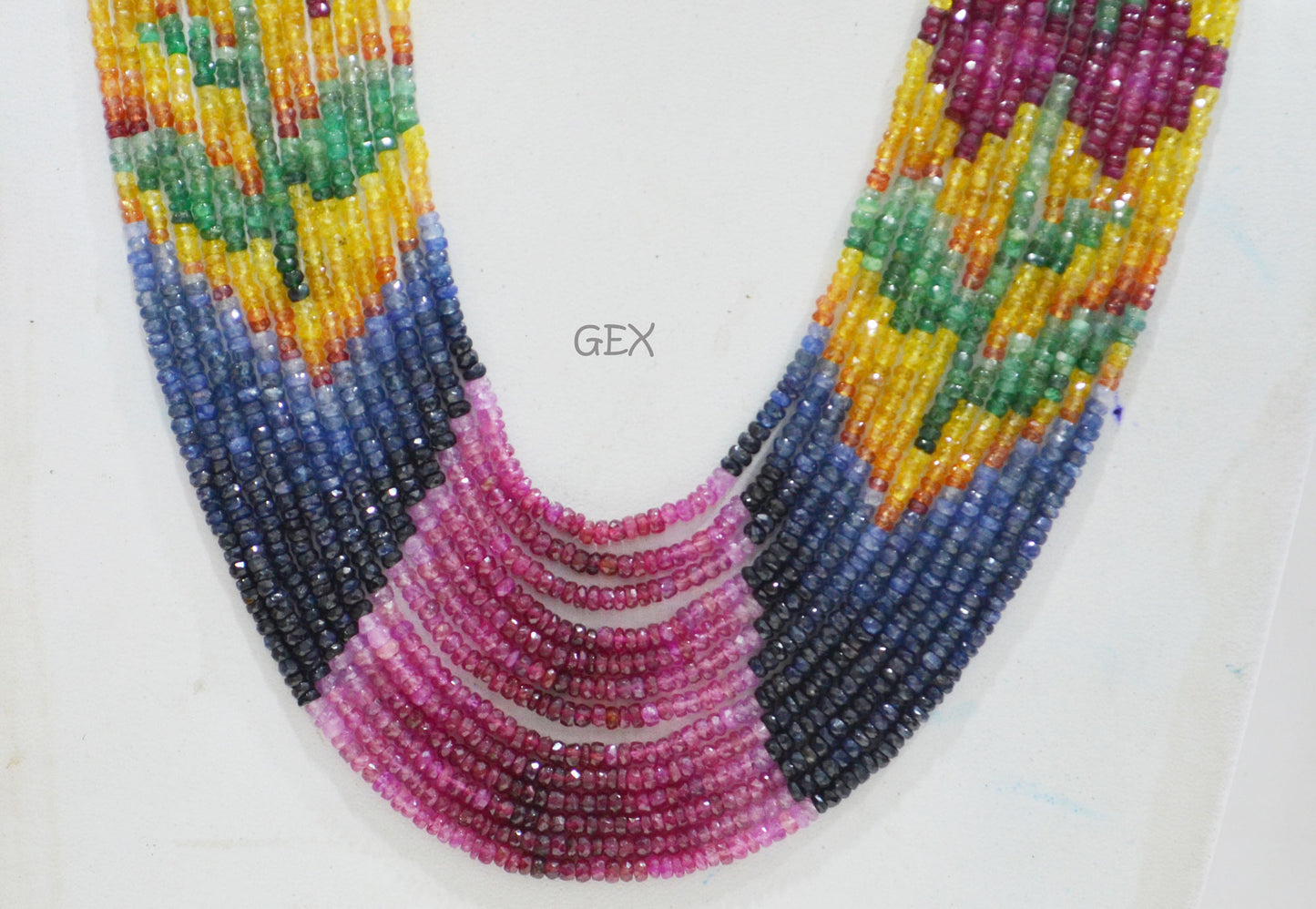 Multi Semi Precious Faceted Rondelle Shape Necklace , Multi Semi Precious Gemstone 13 Line Necklace 16 - 21 Inches Long With Adjustable Tussle , 3 - 3.50 mm , 32047