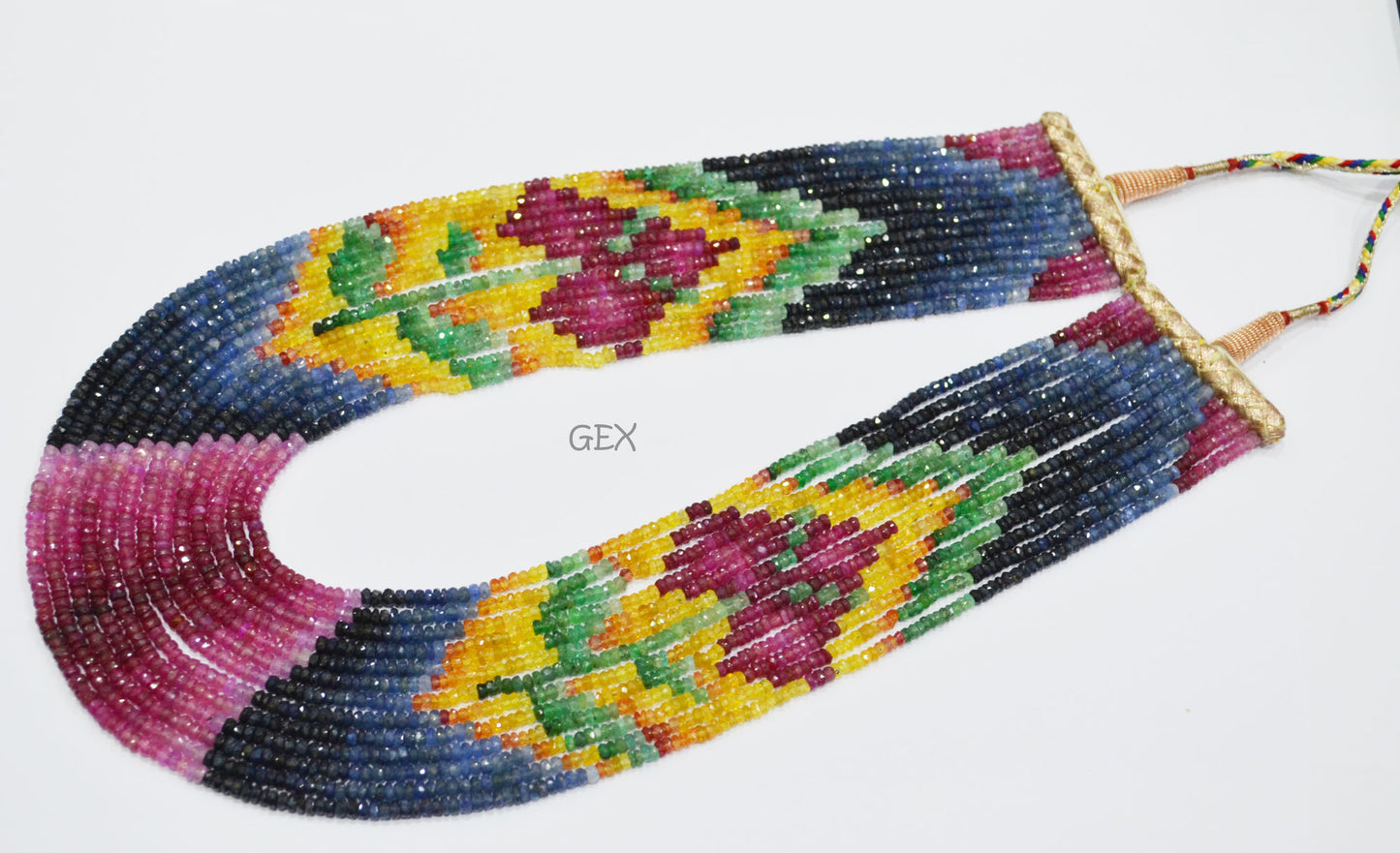 Multi Semi Precious Faceted Rondelle Shape Necklace , Multi Semi Precious Gemstone 13 Line Necklace 16 - 21 Inches Long With Adjustable Tussle , 3 - 3.50 mm , 32047