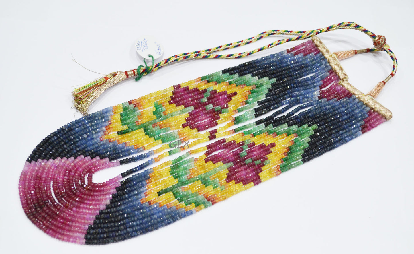 Multi Semi Precious Faceted Rondelle Shape Necklace , Multi Semi Precious Gemstone 13 Line Necklace 16 - 21 Inches Long With Adjustable Tussle , 3 - 3.50 mm , 32047