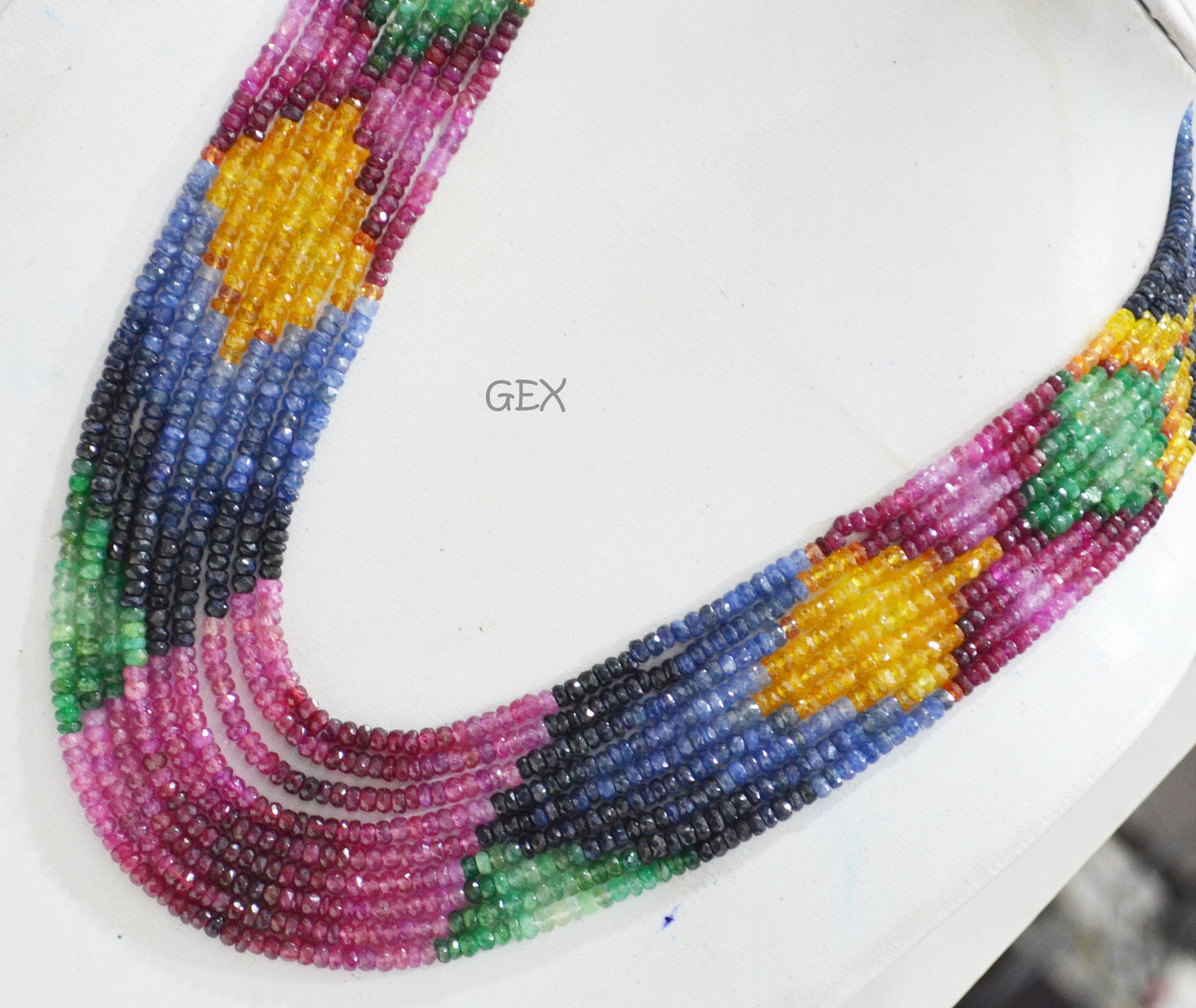 Multi Semi Precious Faceted Rondelle Shape Necklace , Multi Semi Precious Gemstone 9 Line Necklace 16 - 20 Inches Long With Adjustable Tussle , 3.75 - 4 mm , 32048