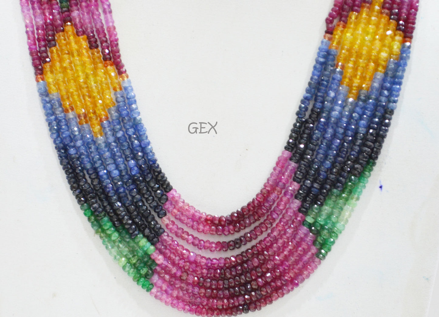 Multi Semi Precious Faceted Rondelle Shape Necklace , Multi Semi Precious Gemstone 9 Line Necklace 16 - 20 Inches Long With Adjustable Tussle , 3.75 - 4 mm , 32048