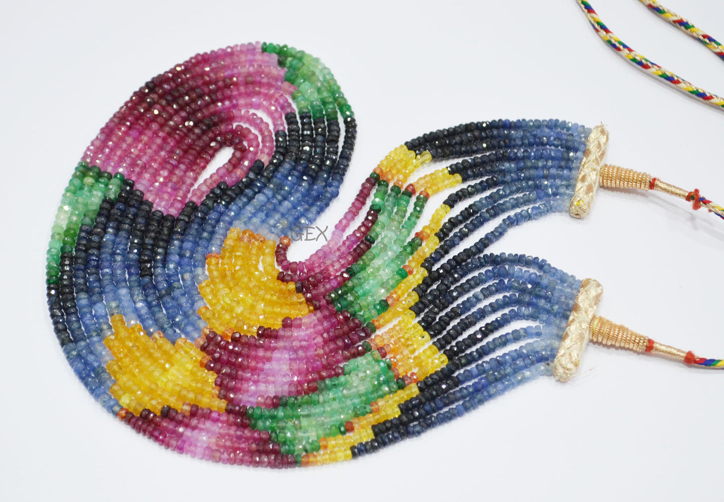 Multi Semi Precious Faceted Rondelle Shape Necklace , Multi Semi Precious Gemstone 9 Line Necklace 16 - 20 Inches Long With Adjustable Tussle , 3.75 - 4 mm , 32048