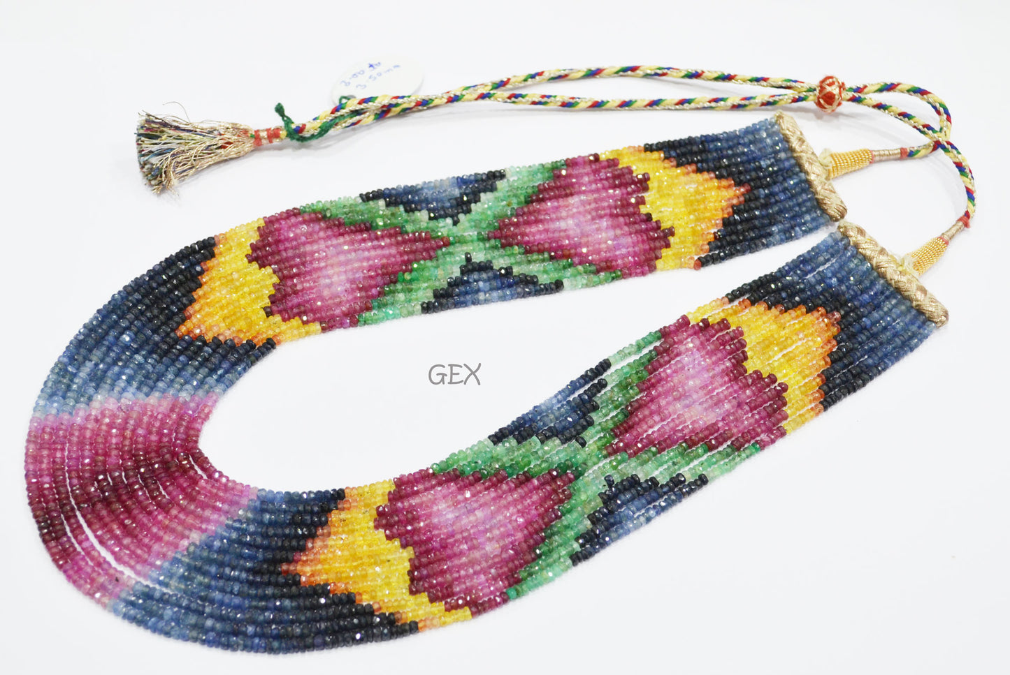 Multi Semi Precious Faceted Rondelle Shape Necklace , Multi Semi Precious Gemstone 13 Line Necklace 16 - 21 Inches Long With Adjustable Tussle , 3 - 3.50 mm , 32049