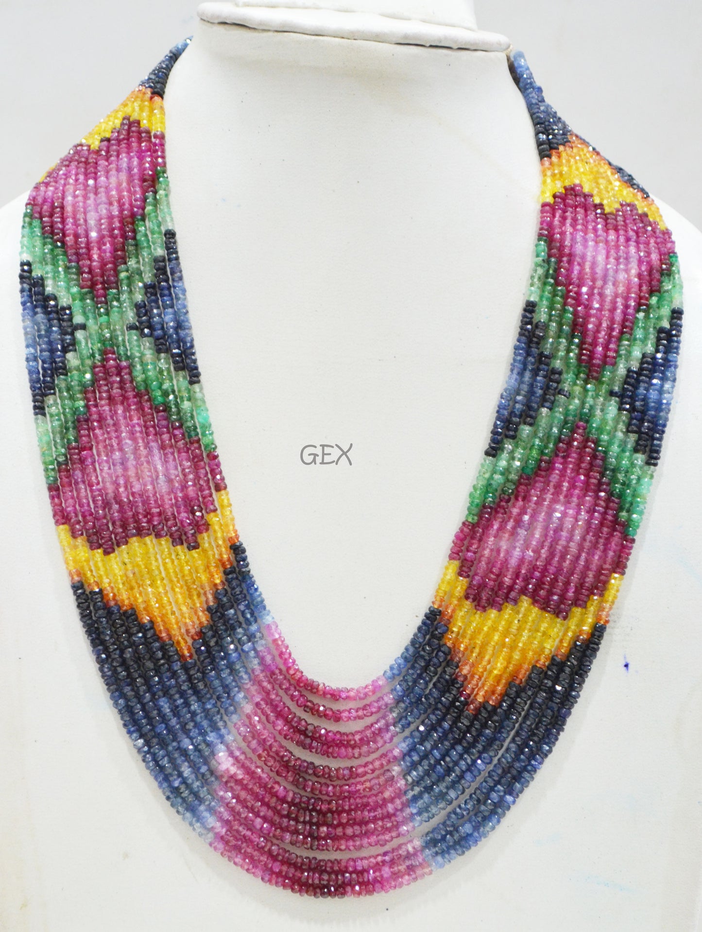 Multi Semi Precious Faceted Rondelle Shape Necklace , Multi Semi Precious Gemstone 13 Line Necklace 16 - 21 Inches Long With Adjustable Tussle , 3 - 3.50 mm , 32049