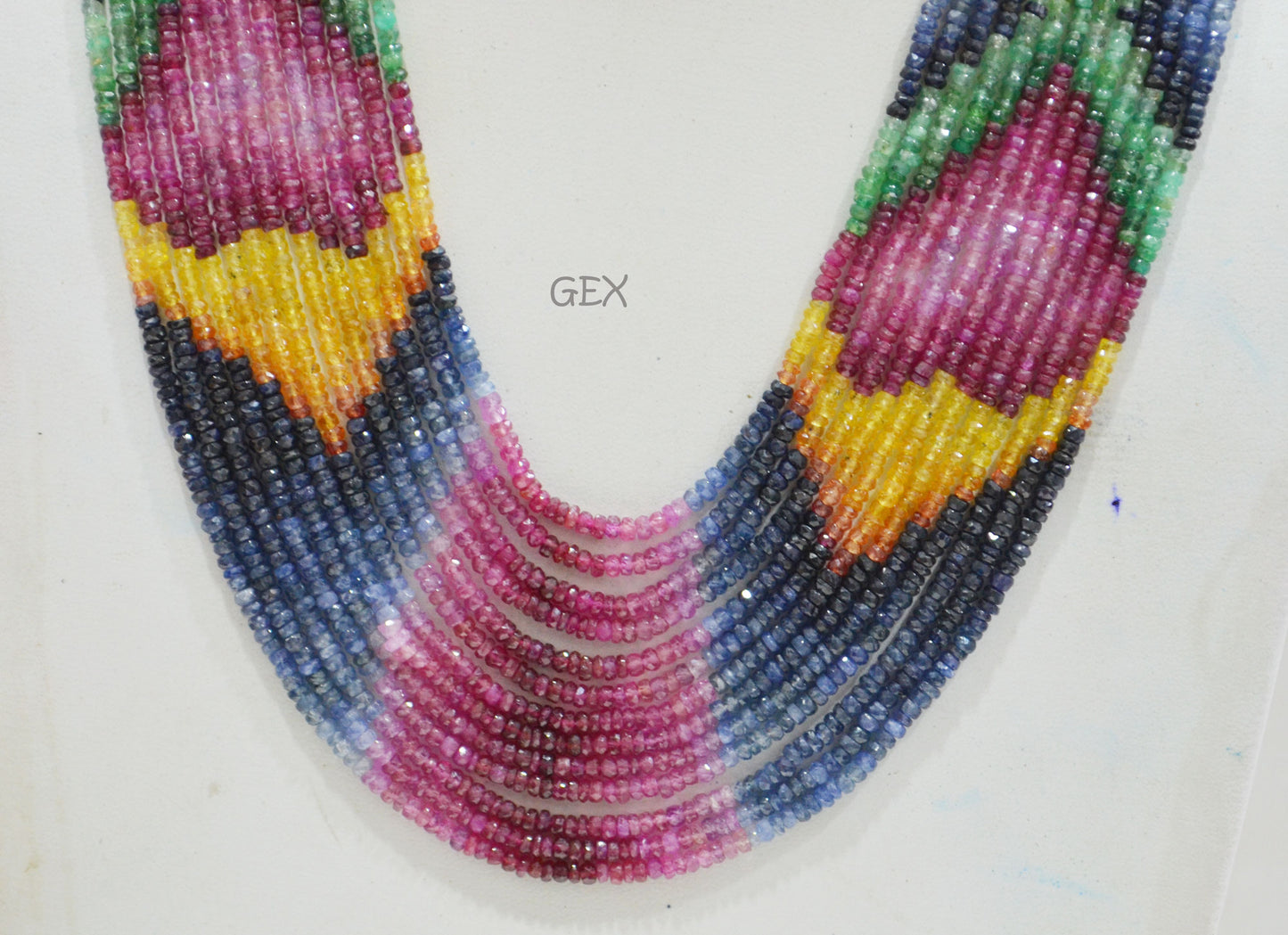 Multi Semi Precious Faceted Rondelle Shape Necklace , Multi Semi Precious Gemstone 13 Line Necklace 16 - 21 Inches Long With Adjustable Tussle , 3 - 3.50 mm , 32049