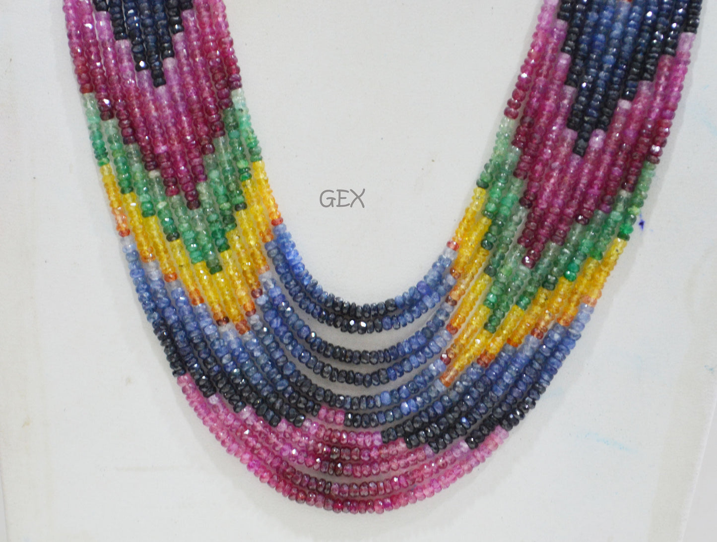 Multi Semi Precious Faceted Rondelle Shape Necklace , Multi Semi Precious Gemstone 11 Line Necklace 16 - 21 Inches Long With Adjustable Tussle , 3 - 4 mm , 32050