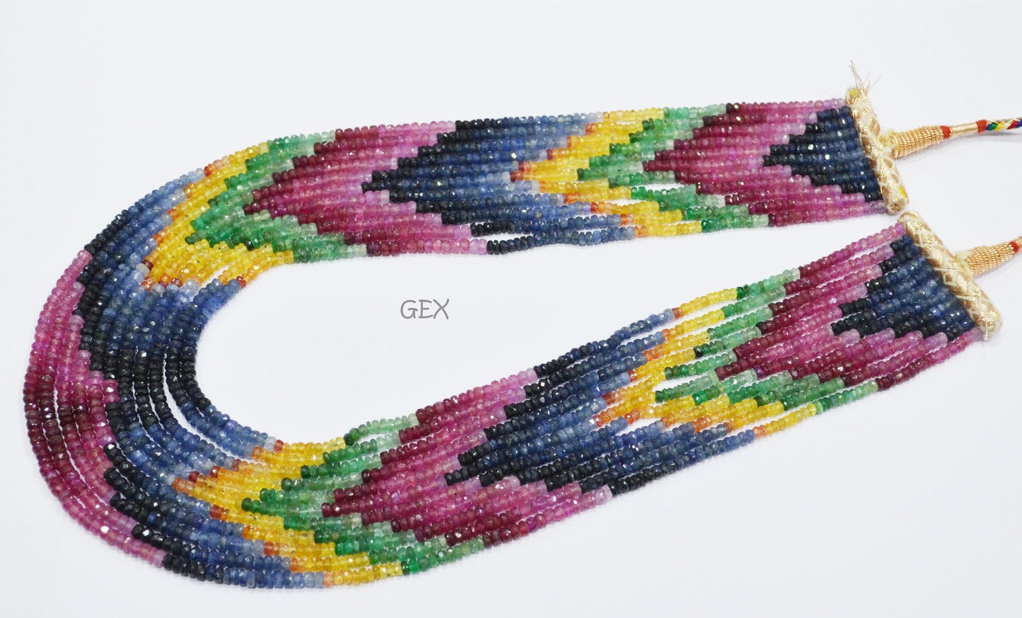 Multi Semi Precious Faceted Rondelle Shape Necklace , Multi Semi Precious Gemstone 11 Line Necklace 16 - 21 Inches Long With Adjustable Tussle , 3 - 4 mm , 32050