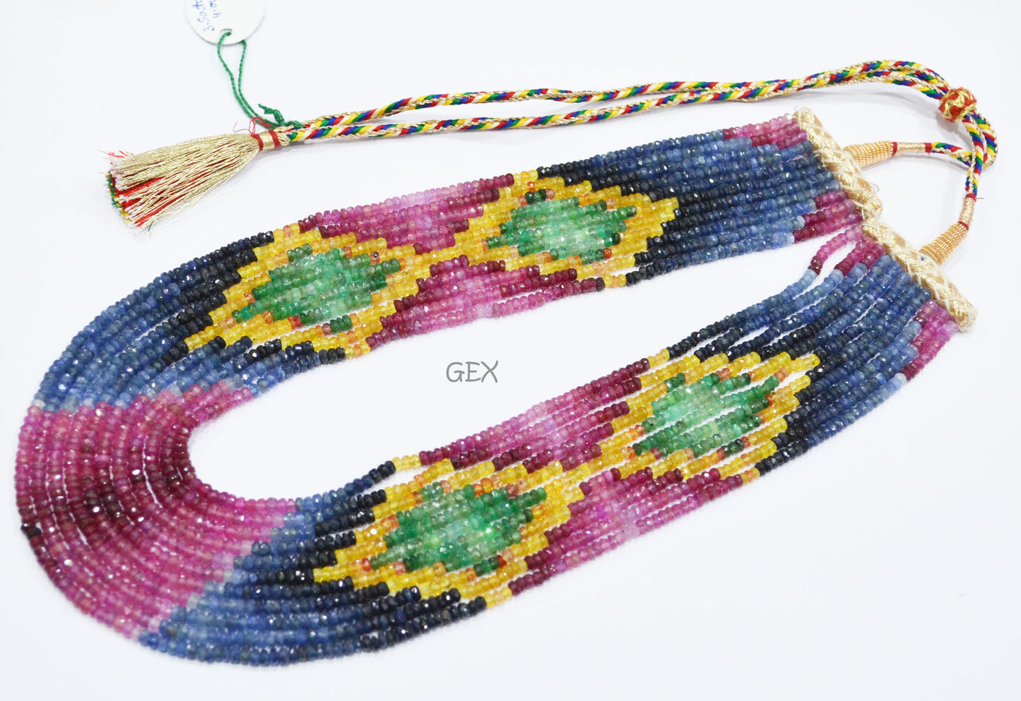 Multi Semi Precious Faceted Rondelle Shape Necklace , Multi Semi Precious Gemstone 11 Line Necklace 16 - 21 Inches Long With Adjustable Tussle , 3.50 - 4 mm , 32051