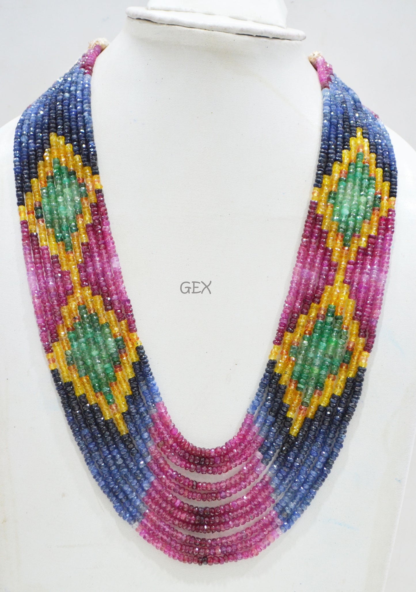 Multi Semi Precious Faceted Rondelle Shape Necklace , Multi Semi Precious Gemstone 11 Line Necklace 16 - 21 Inches Long With Adjustable Tussle , 3.50 - 4 mm , 32051