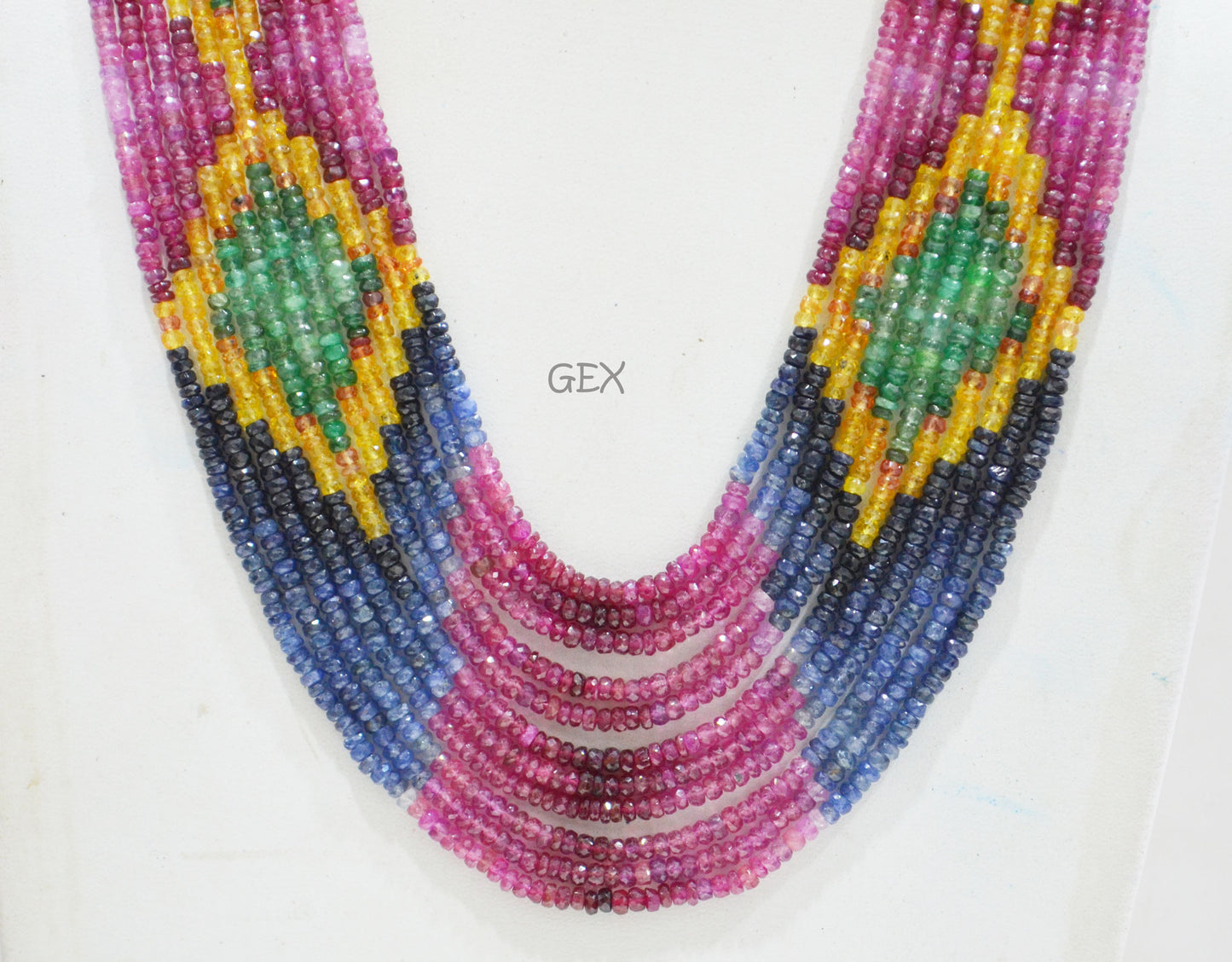 Multi Semi Precious Faceted Rondelle Shape Necklace , Multi Semi Precious Gemstone 11 Line Necklace 16 - 21 Inches Long With Adjustable Tussle , 3.50 - 4 mm , 32051