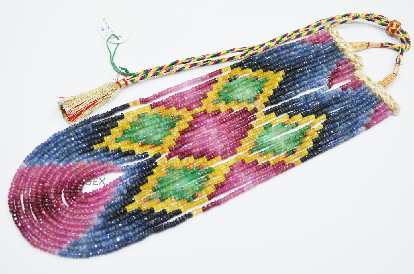 Multi Semi Precious Faceted Rondelle Shape Necklace , Multi Semi Precious Gemstone 11 Line Necklace 16 - 21 Inches Long With Adjustable Tussle , 3.50 - 4 mm , 32051