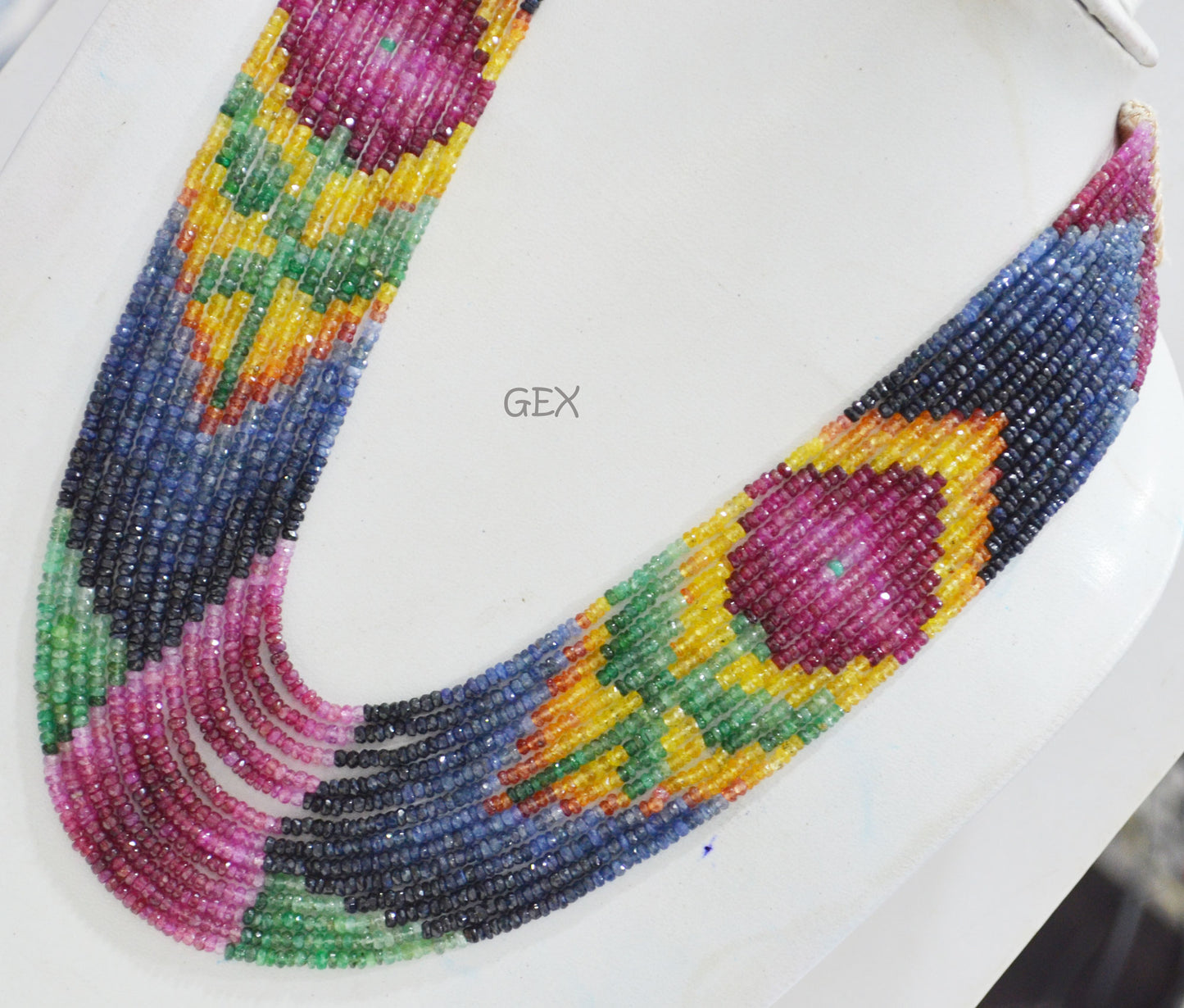 Multi Semi Precious Faceted Rondelle Shape Necklace , Multi Semi Precious Gemstone 13 Line Necklace 16 - 21 Inches Long With Adjustable Tussle , 3 - 3.50 mm , 32052