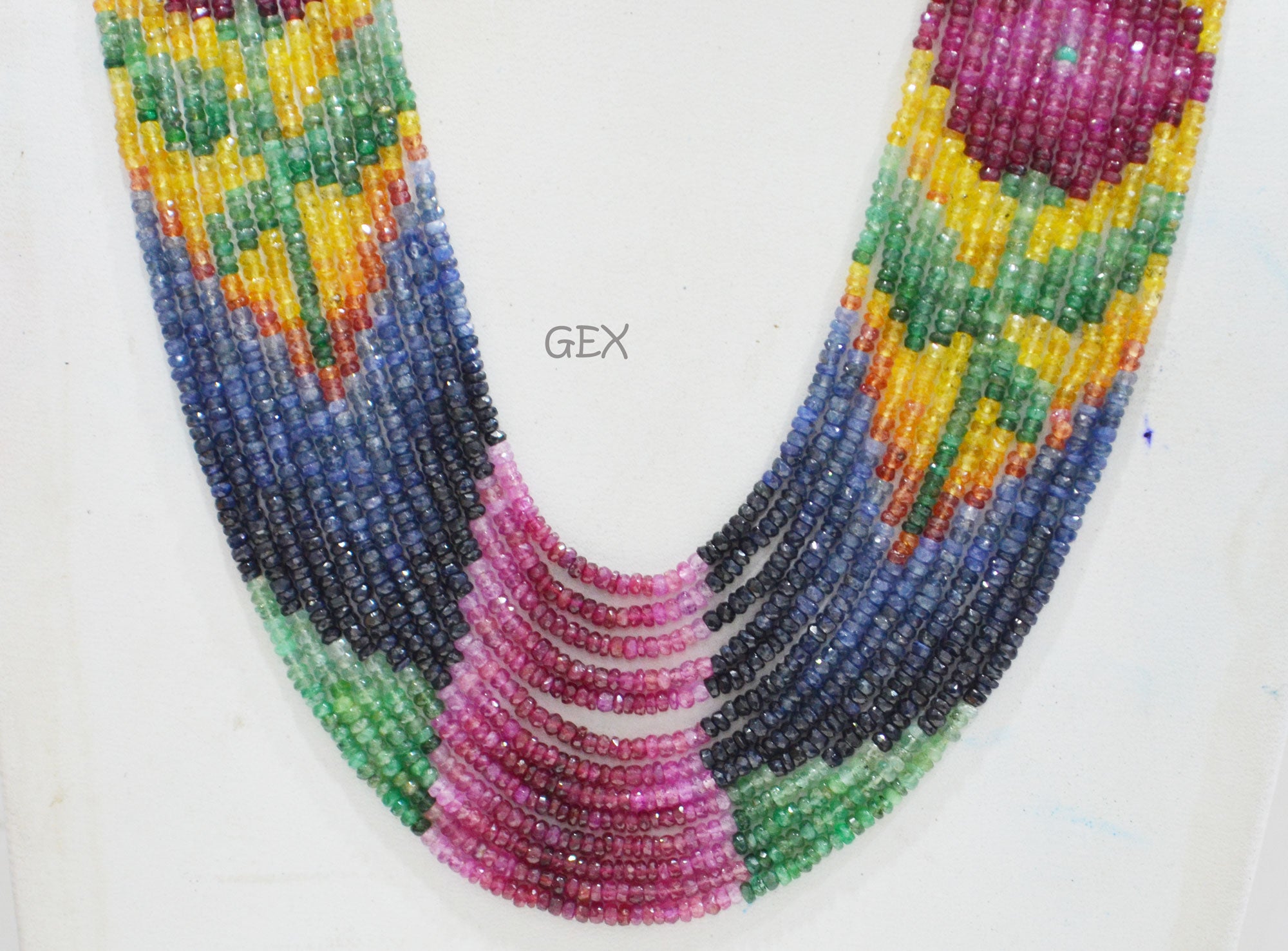 Multi Semi Precious Faceted Rondelle Shape Necklace , Multi Semi Precious Gemstone 13 Line Necklace 16 - 21 Inches Long With Adjustable Tussle , 3 - 3.50 mm , 32052
