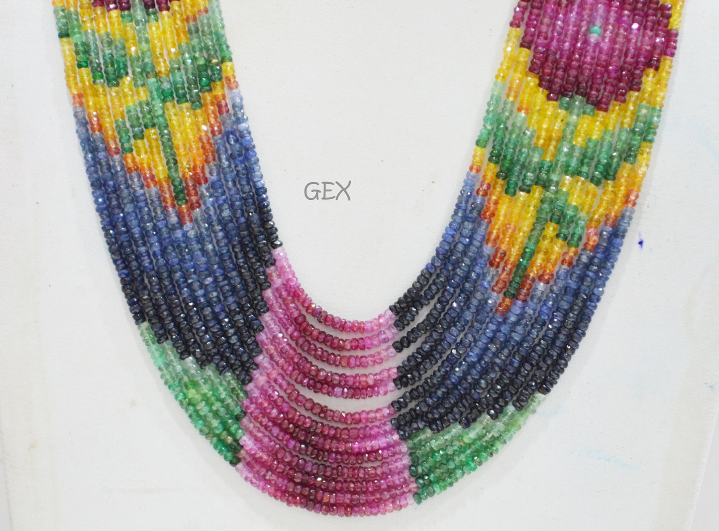 Multi Semi Precious Faceted Rondelle Shape Necklace , Multi Semi Precious Gemstone 13 Line Necklace 16 - 21 Inches Long With Adjustable Tussle , 3 - 3.50 mm , 32052