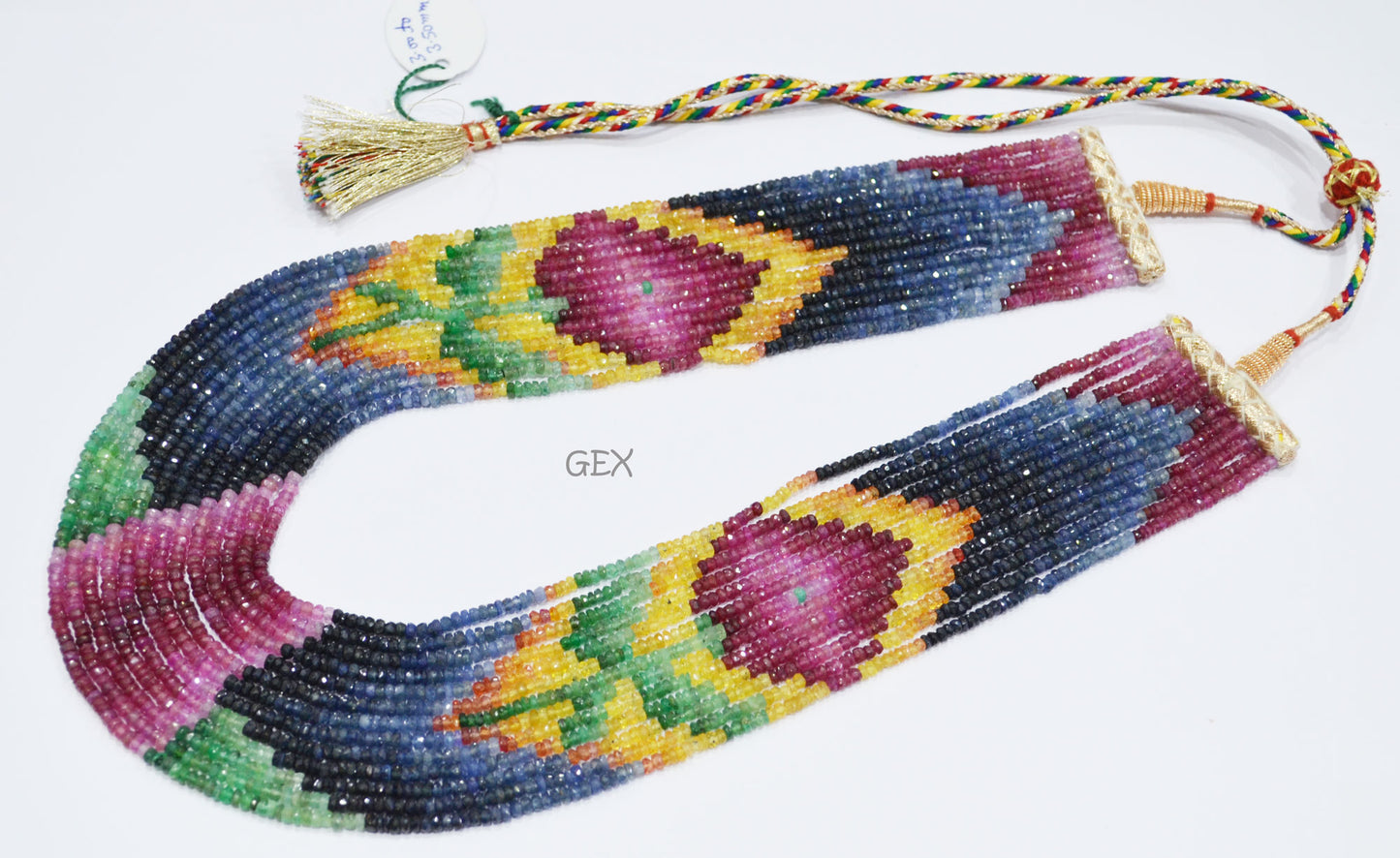 Multi Semi Precious Faceted Rondelle Shape Necklace , Multi Semi Precious Gemstone 13 Line Necklace 16 - 21 Inches Long With Adjustable Tussle , 3 - 3.50 mm , 32052