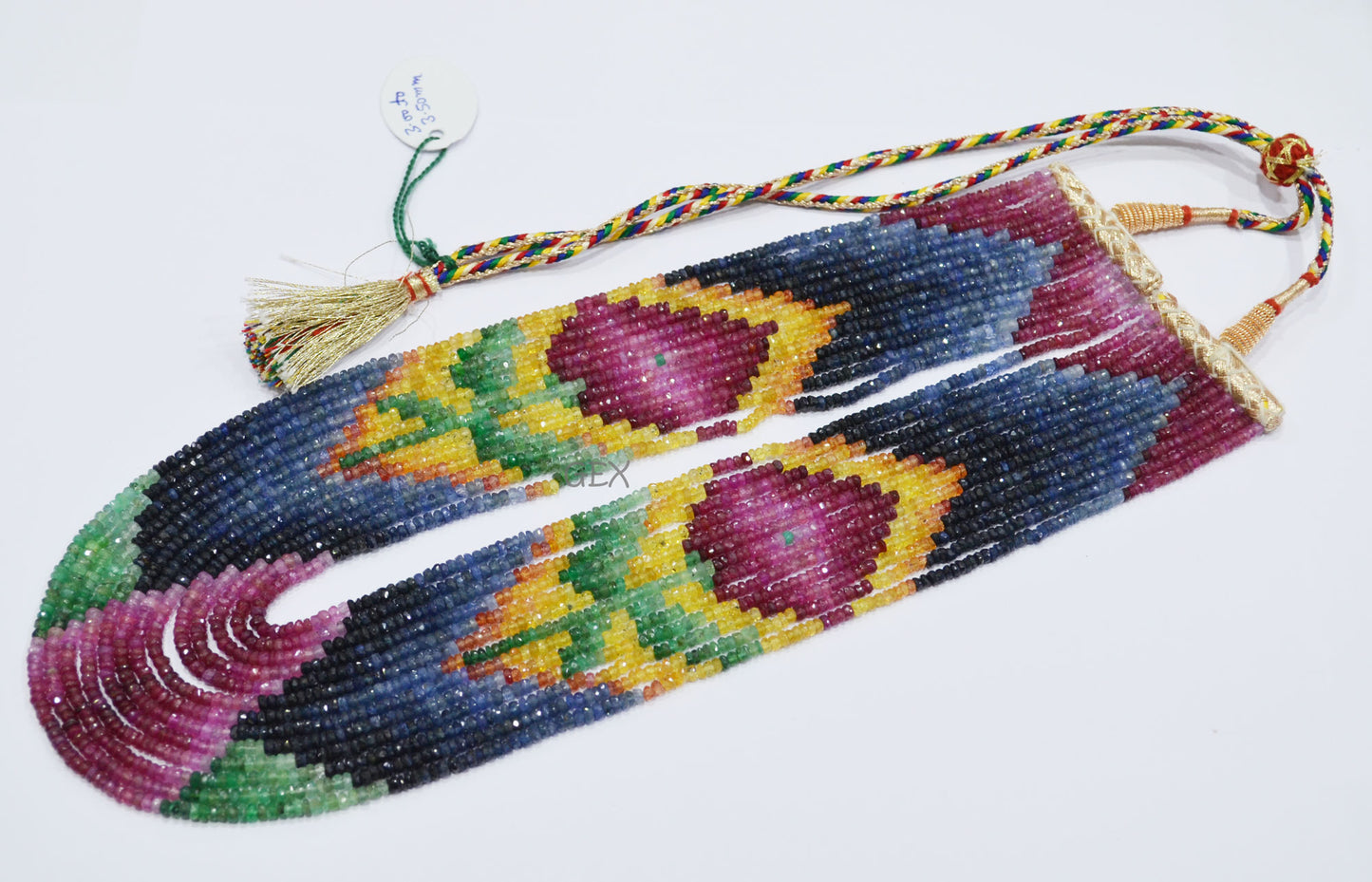 Multi Semi Precious Faceted Rondelle Shape Necklace , Multi Semi Precious Gemstone 13 Line Necklace 16 - 21 Inches Long With Adjustable Tussle , 3 - 3.50 mm , 32052