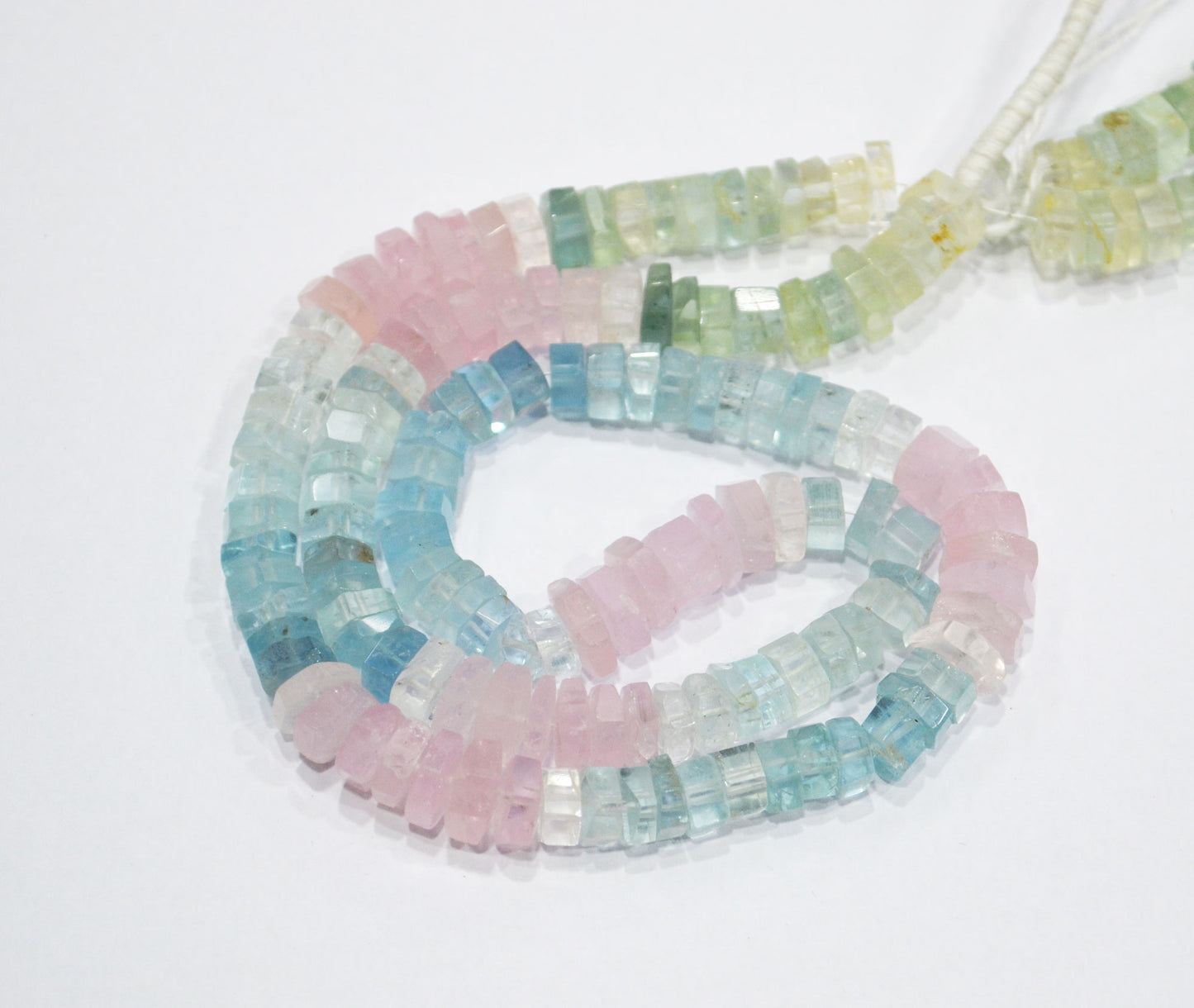 Natural Multi Aquamarine Faceted Bolts Shape Beads , 8 - 10 mm , 19 Inches , 32055