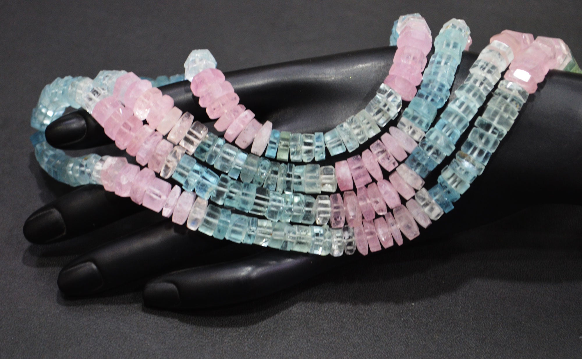 Natural Multi Aquamarine Faceted Bolts Shape Beads , 8 - 10 mm , 19 Inches , 32055