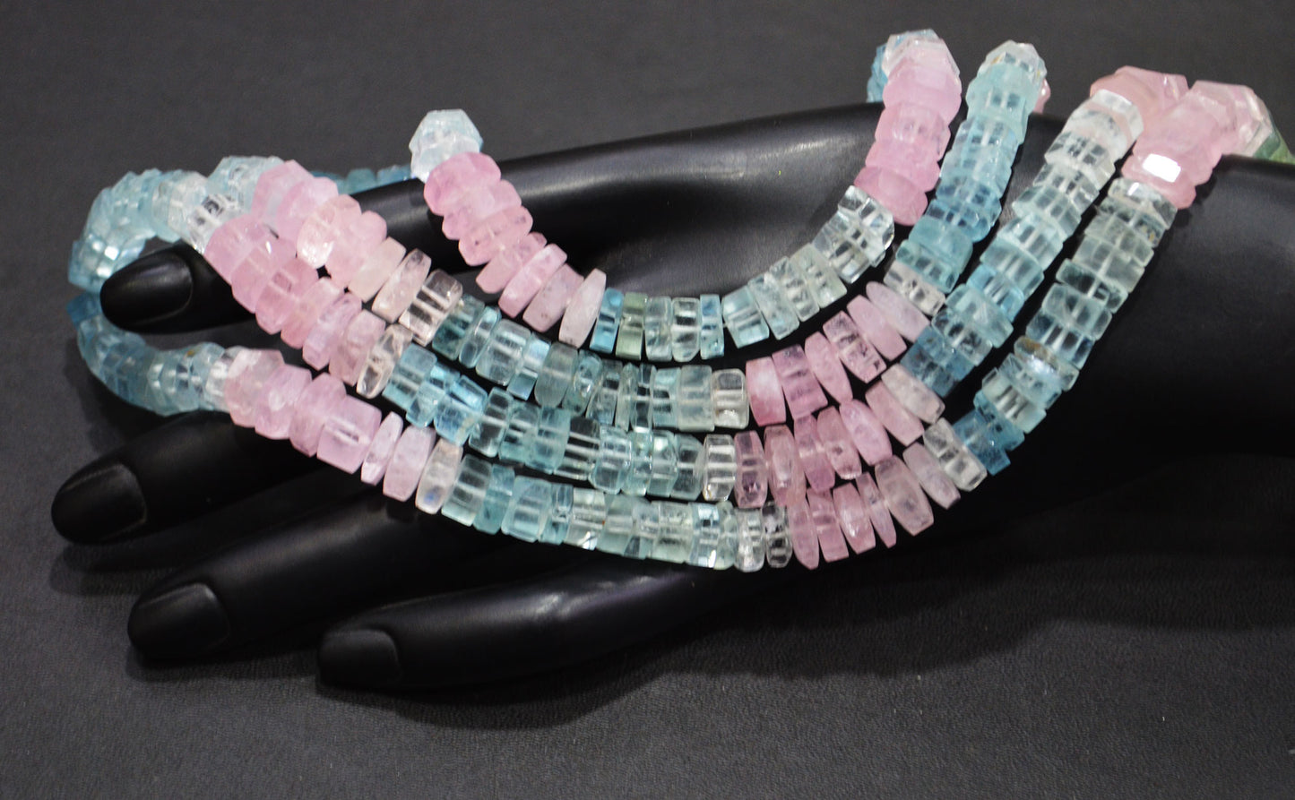 Natural Multi Aquamarine Faceted Bolts Shape Beads , 8 - 10 mm , 19 Inches , 32055