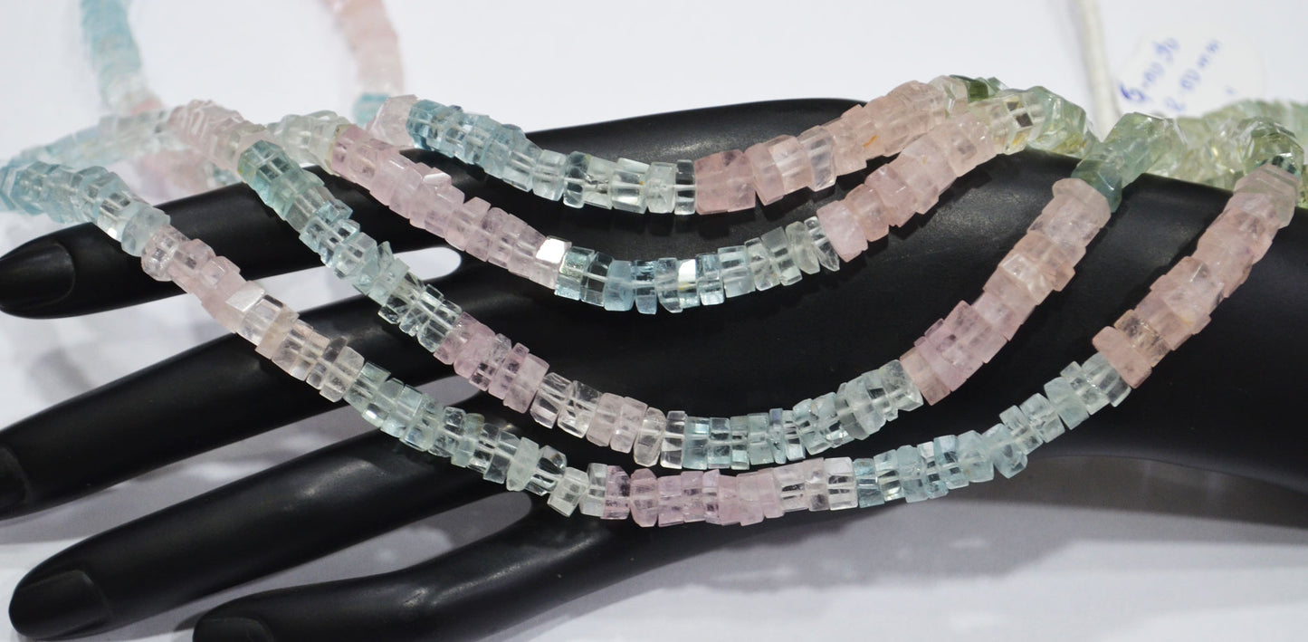 Natural Multi Aquamarine Faceted Bolts Shape Beads , Sold By Strand , 6 - 8 mm , 19 Inches , 32056